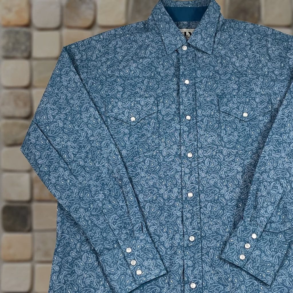 Vintage Ely Cattleman Shirt Mens Large Blue Pearl Snap Paisley Long Sleeve - Cotton Size US L / EU 52-54 / 3 - 1 Thumbnail