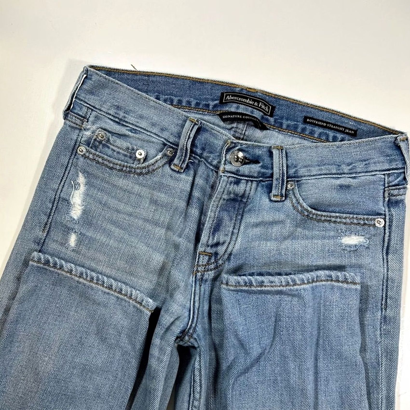 Abercrombie & Fitch Abercrombie and Fitch Jeans Boyfriend Straight Leg Womens 24" Blue Distressed Size 42" / US 20 - 3 Thumbnail