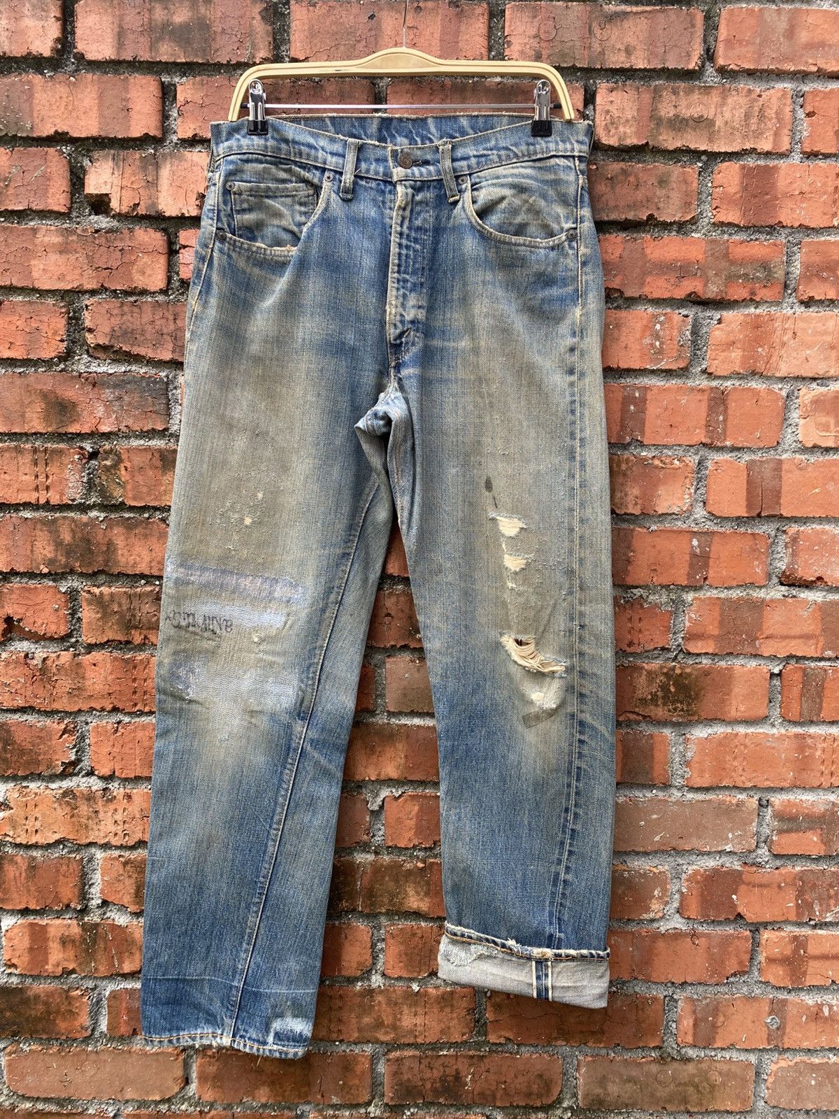Levi's Vintage Clothing W33x30.5 Vintage levi's 505 redline big E distress repaired Size US 33 - 1 Thumbnail