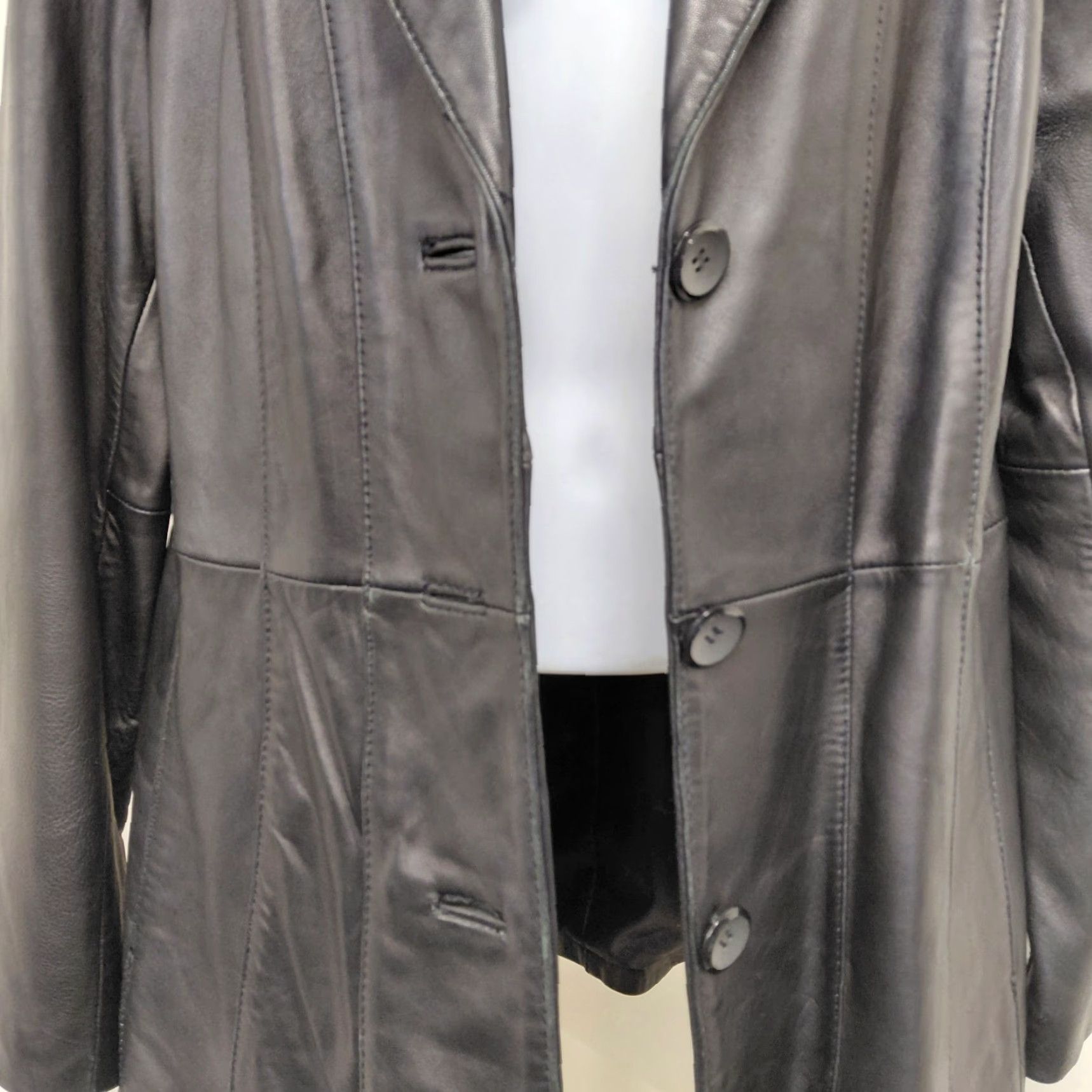 Worthington Worthington Genuine Lambskin Leather Jacket Women's Large Black Button Up Jacket Mid-Length Long Sleeve Lined Lightweight Super Soft Size L / US 10 / IT 46 - 5 Thumbnail