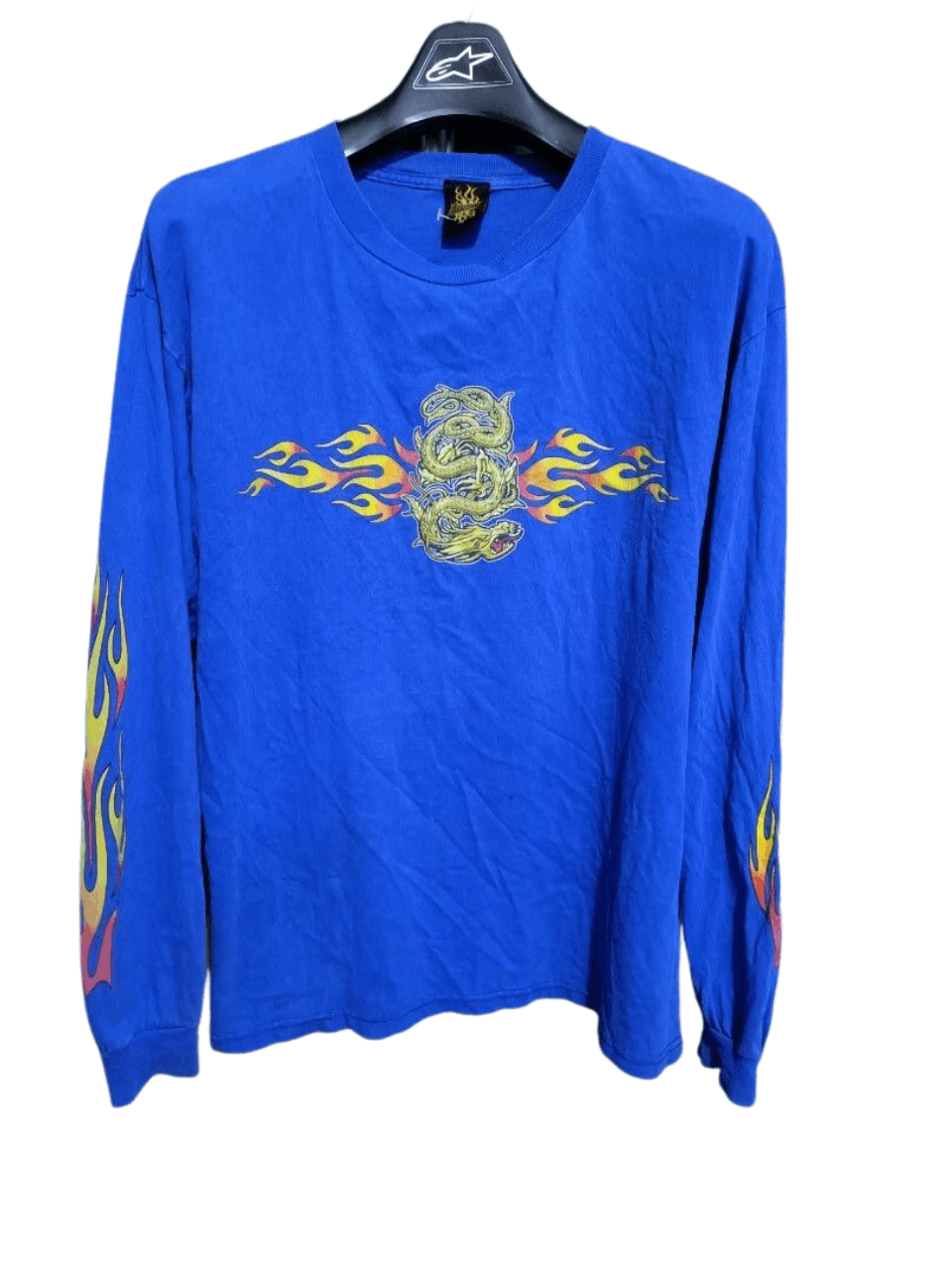 image of Shortys Skateboards x The Year Of Vintage Skatewear Year Of The Dragon Flame Shirt in Blue (Size La