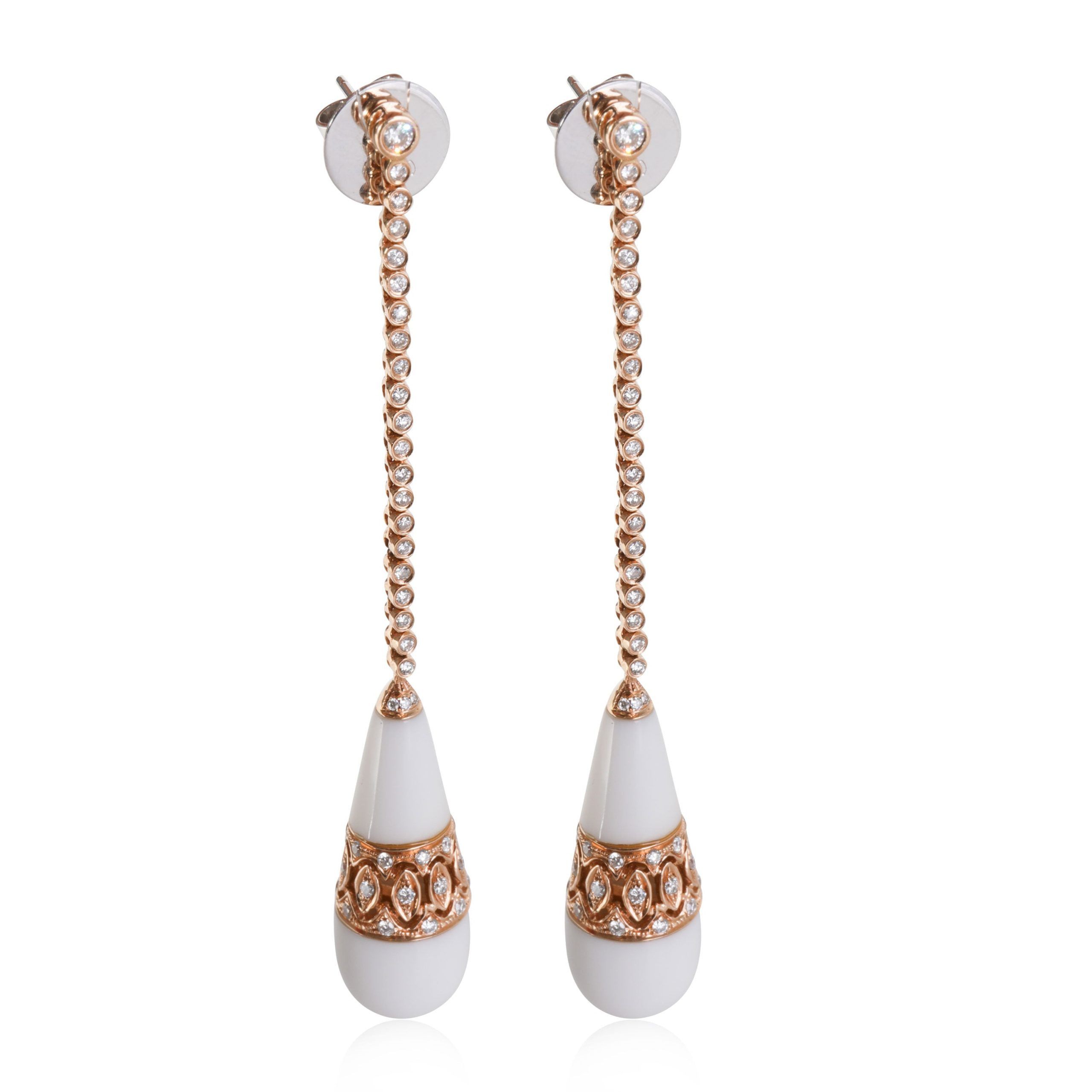 image of Agate & Diamond Drop Earrings In 18K Rose Gold 1 Ctw, Women's