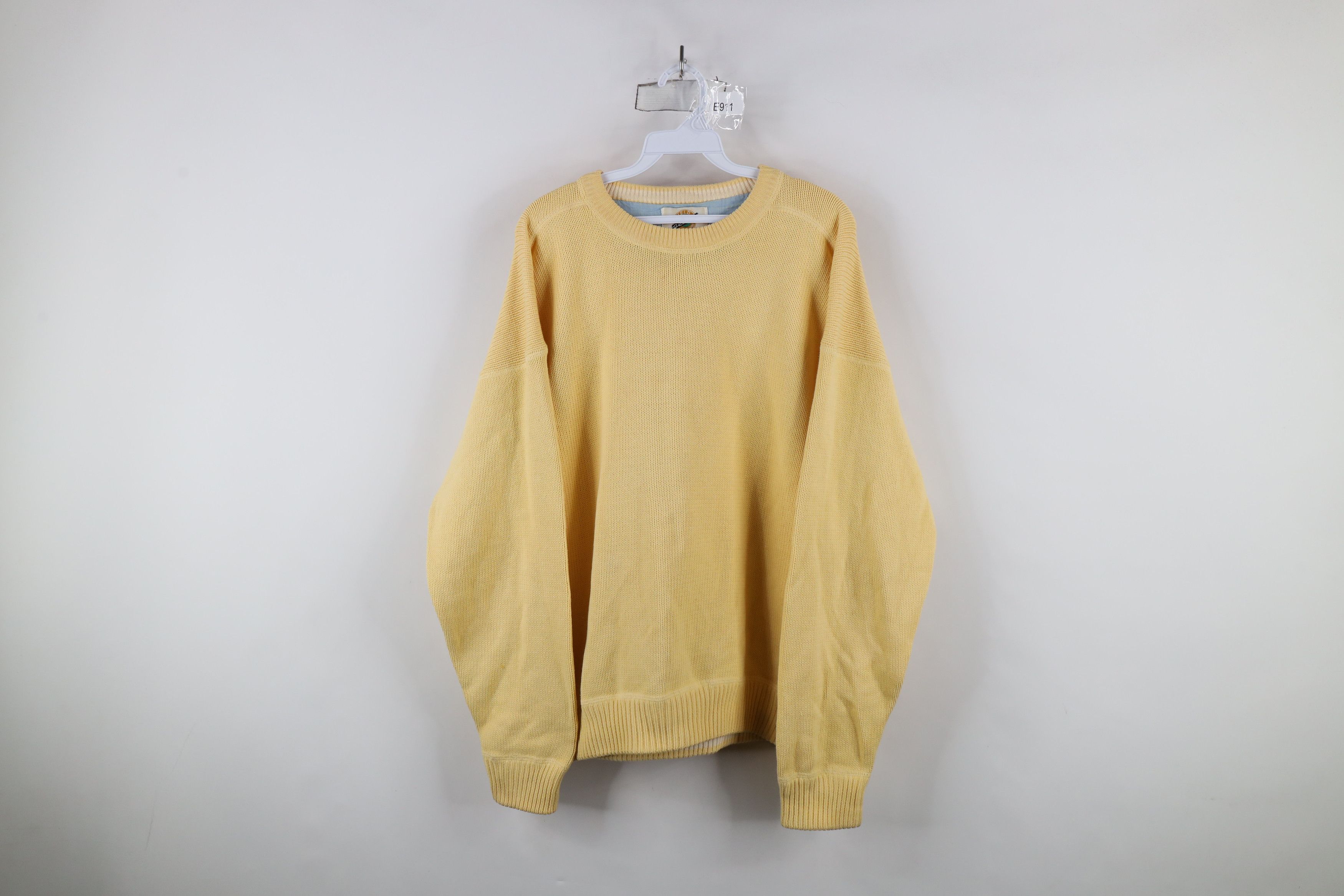 Vintage Vintage 90s Streetwear Blank Cotton Knit Sweater Yellow Size US L / EU 52-54 / 3 - 1 Thumbnail