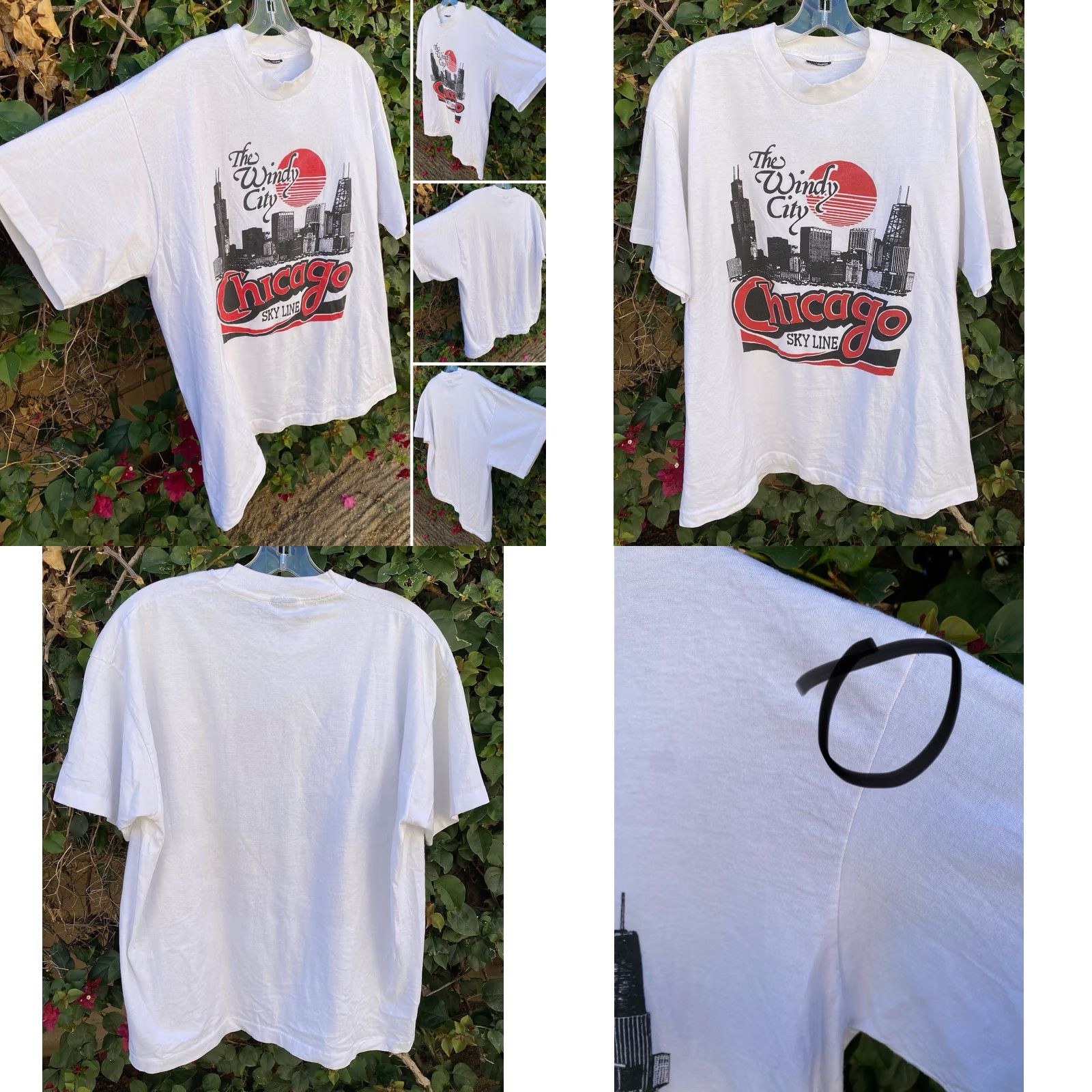 Vintage VINTAGE Chicago Windy City Skyline T-Shirt Made In USA 90s XL White Cotton Blend 50/50 Short Sleeve Crew Neck Men Mens 90s City Graphic Print Shirt Size US XL / EU 56 / 4 - 8 Thumbnail