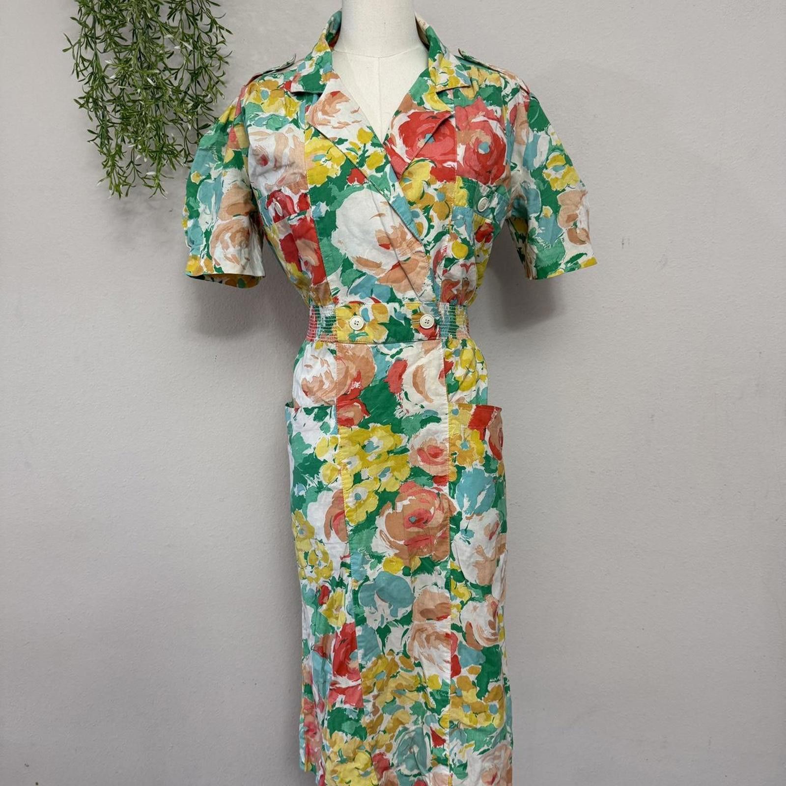 Designer 80s Sans Age Floral Cottage Pocket Dress Size 12 Size XL / US 12-14 / IT 48-50 - 1 Thumbnail