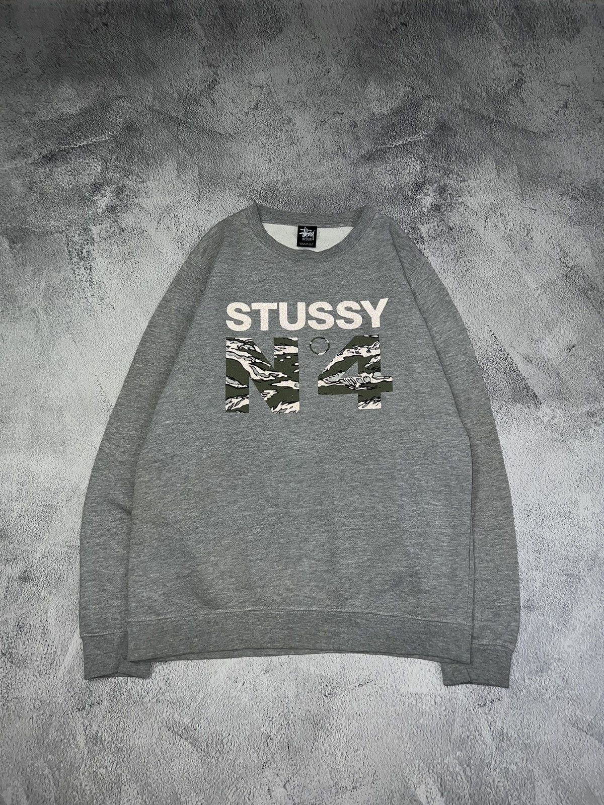 image of Y2K Stussy N4 Reflective Big Logo Sweatshirt 00’S in Grey, Men's (Size Medium)