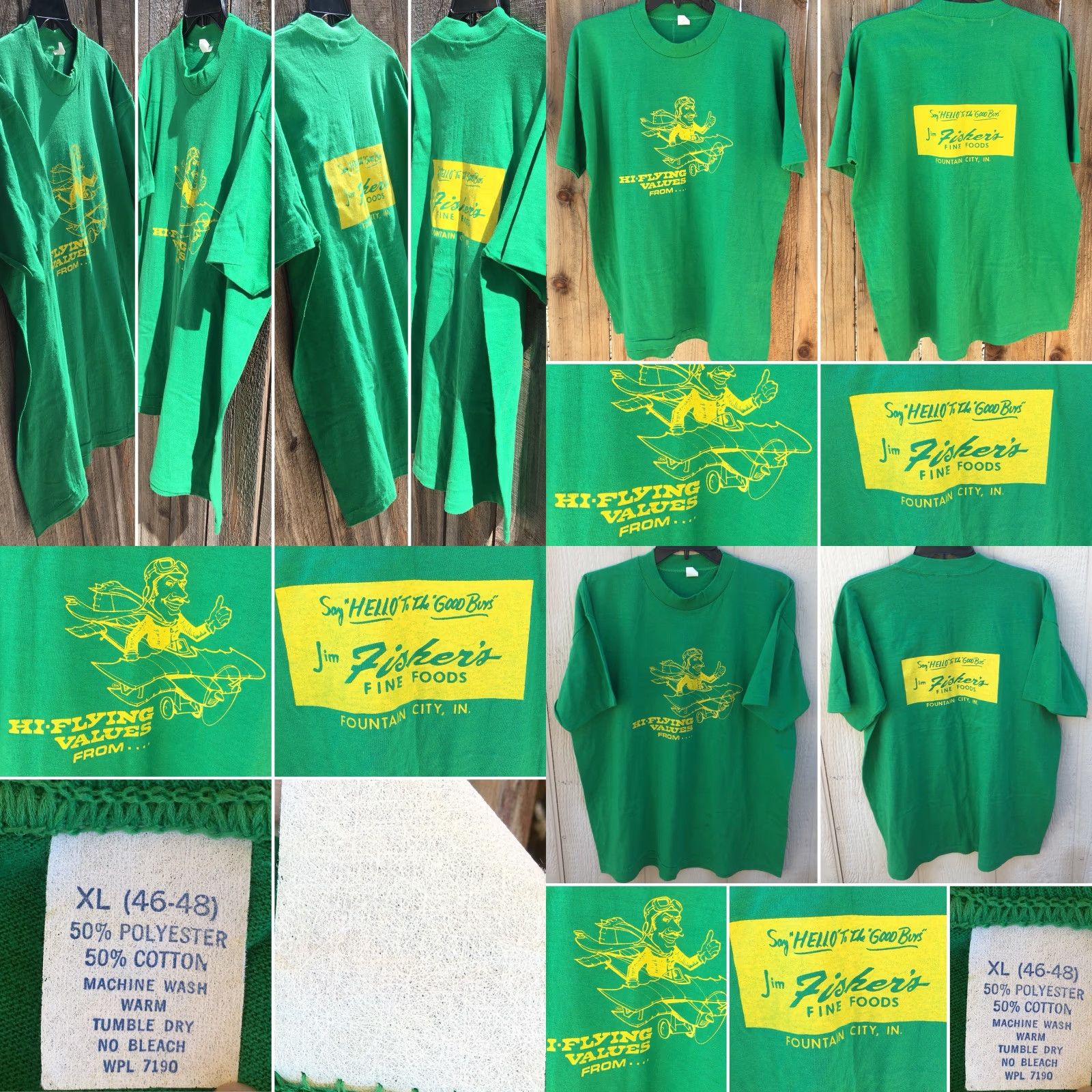 Vintage VINTAGE WPL 7190 T Shirt Men XL Green HI FLYING Jim Fisker’s Fine Foods Fountain City IN Graphic Tee Sportswear/Beach Size US XL / EU 56 / 4 - 8 Thumbnail