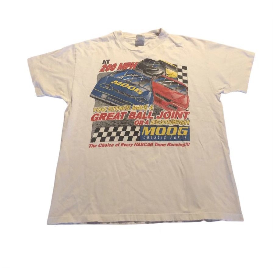 Vintage Vintage 90s Moog Chassis Parts Racing T Shirt S/XL Size US XL / EU 56 / 4 - 1 Thumbnail