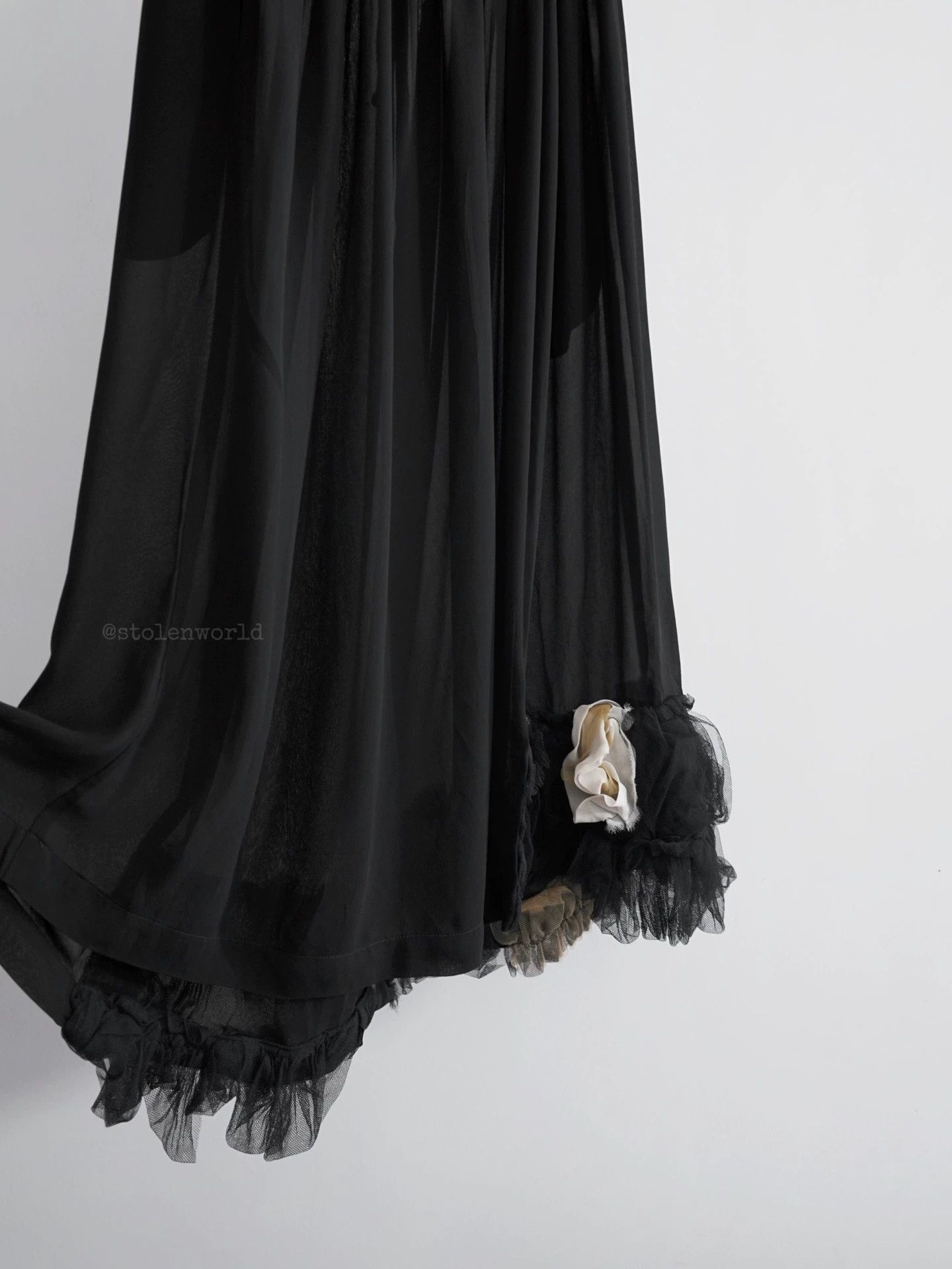 Comme des Garcons Comme des Garçons Black Sheer White Rose Mesh Hem Dress Size 26" / US 2 / IT 38 - 2 Thumbnail