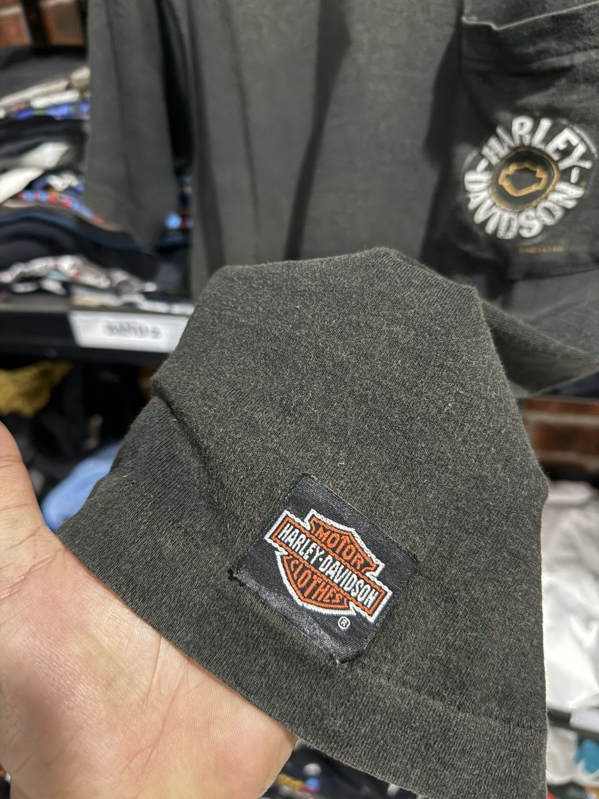 Anvil × Harley Davidson × Vintage Thrashed Vintage 90sHarley Davidson Pocket Sun Faded Anvil T Size US M / EU 48-50 / 2 - 12 Thumbnail
