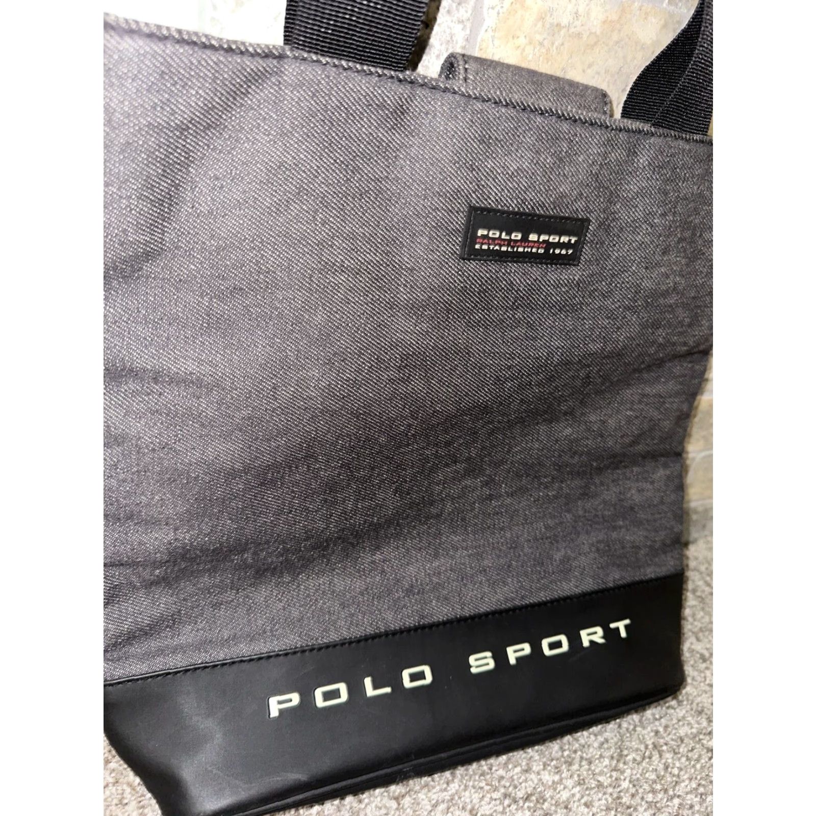 Vintage VINTAGE Polo Sport Women’s Denim Tote Bag Medium Black Sports Logo Classic Size ONE SIZE - 3 Thumbnail