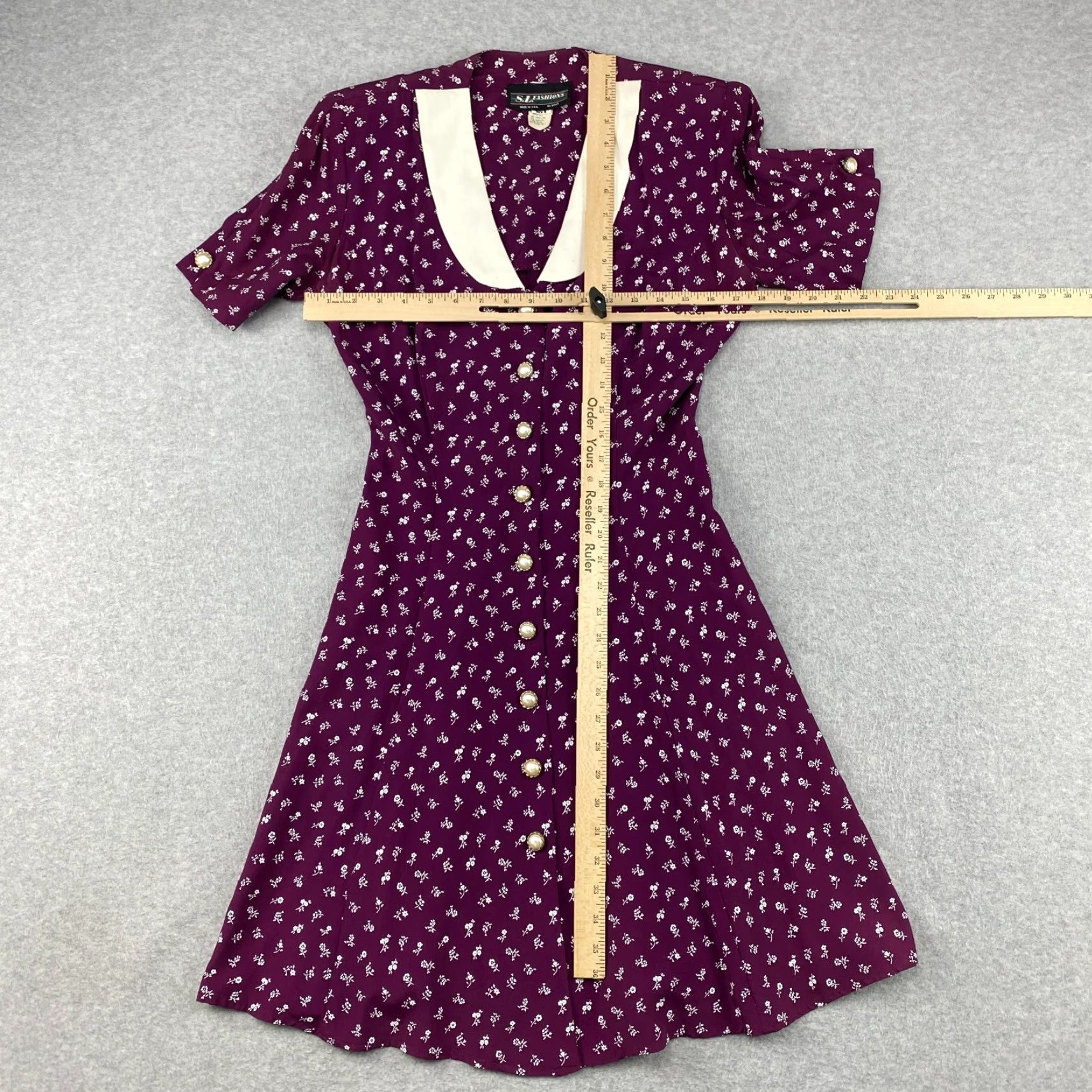 Vintage VINTAGE S.L. Fashions Dress Womens 8 A-Line Floral Button Up Collared Knee Length Plum Size M / US 6-8 / IT 42-44 - 6 Thumbnail