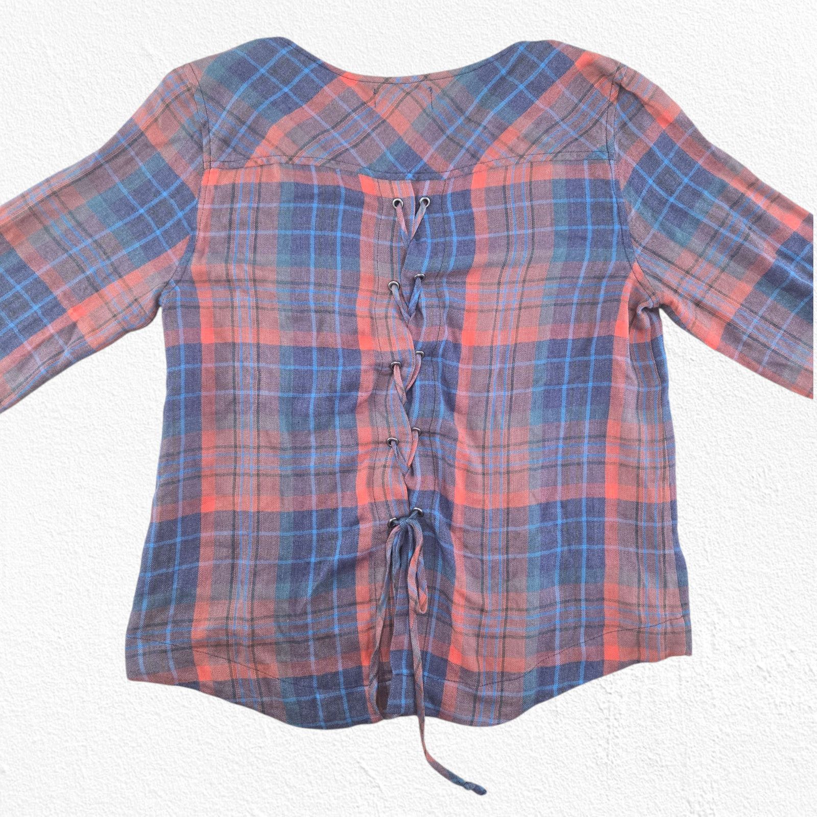 Other Cloth & Stone Plaid Lace-Up Back Flannel Top Size Small Size S / US 4 / IT 40 - 10 Thumbnail