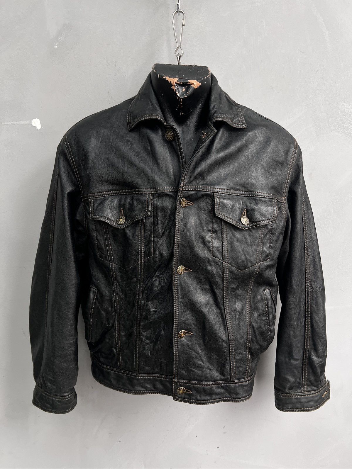 Diesel Nevada Black Leather Trucker Jacket Classic Size US M / EU 48-50 / 2 - 1 Thumbnail