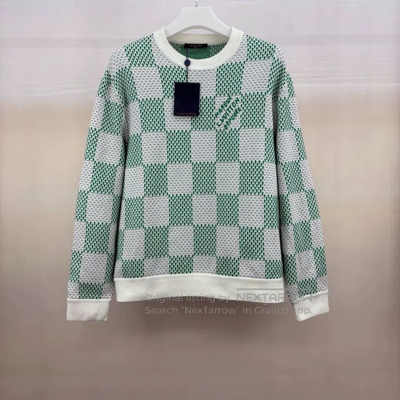 Louis Vuitton Louis Vuitton SS24 White and Green Checkerboard Sweatshirt Size US XL / EU 56 / 4 - 1 Thumbnail