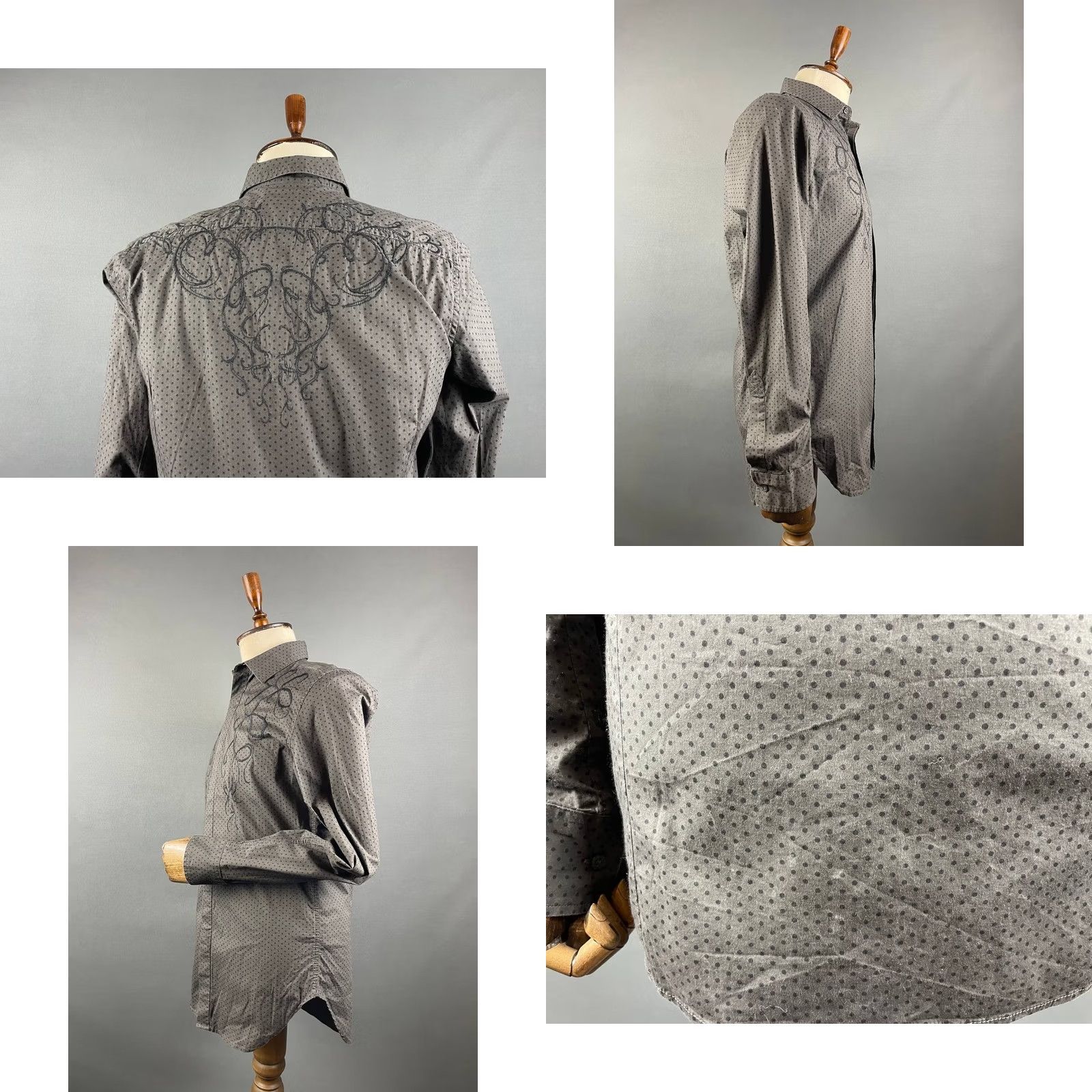Diesel Diesel Mens Casual Shirt M Gray Cotton Embroidered Long Sleeve Button Up Size US M / EU 48-50 / 2 - 8 Thumbnail