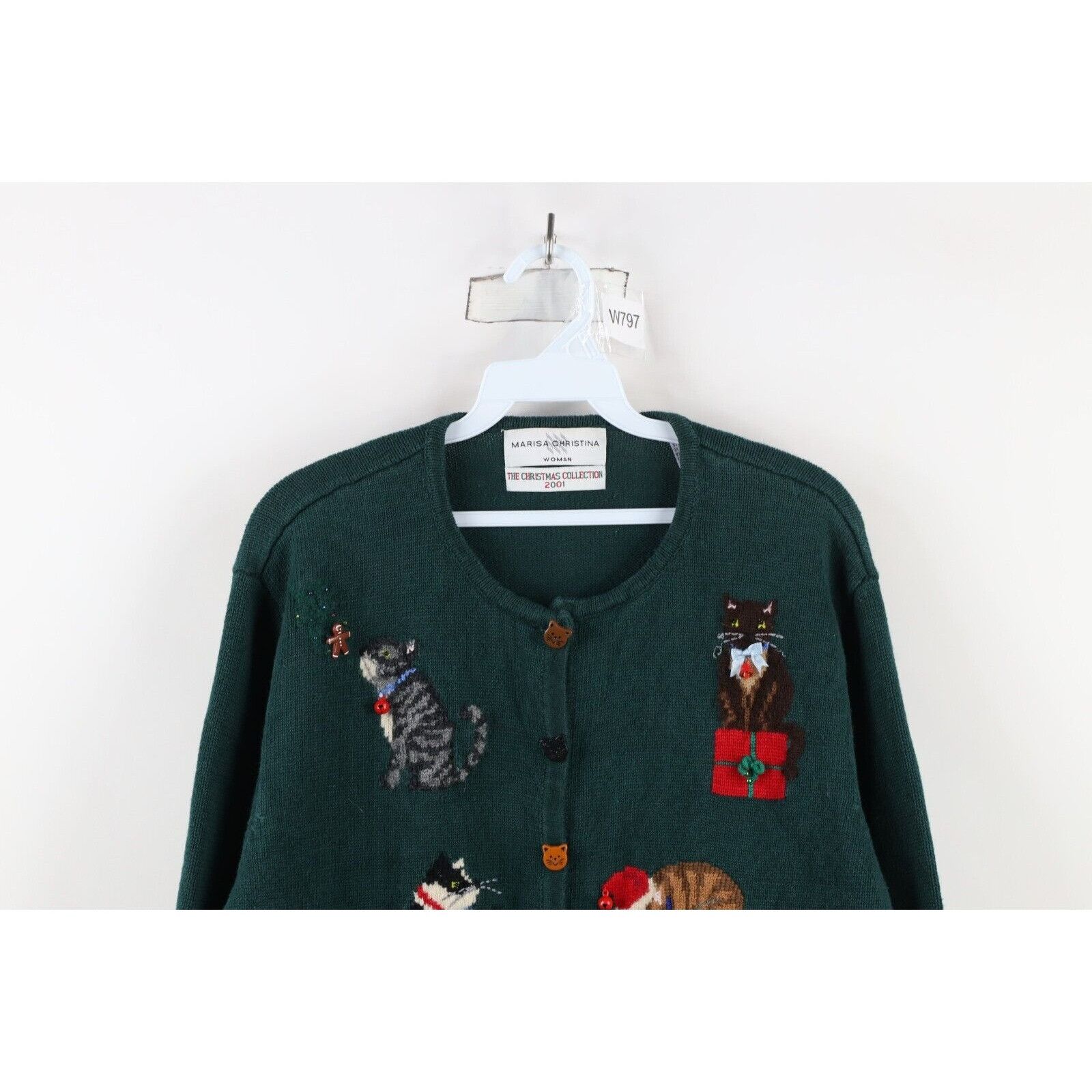 Vintage Vintage Y2K 2001 Christmas Cat Bells Knit Cardigan Sweater Size 3XL / US 20-22 - 2 Thumbnail