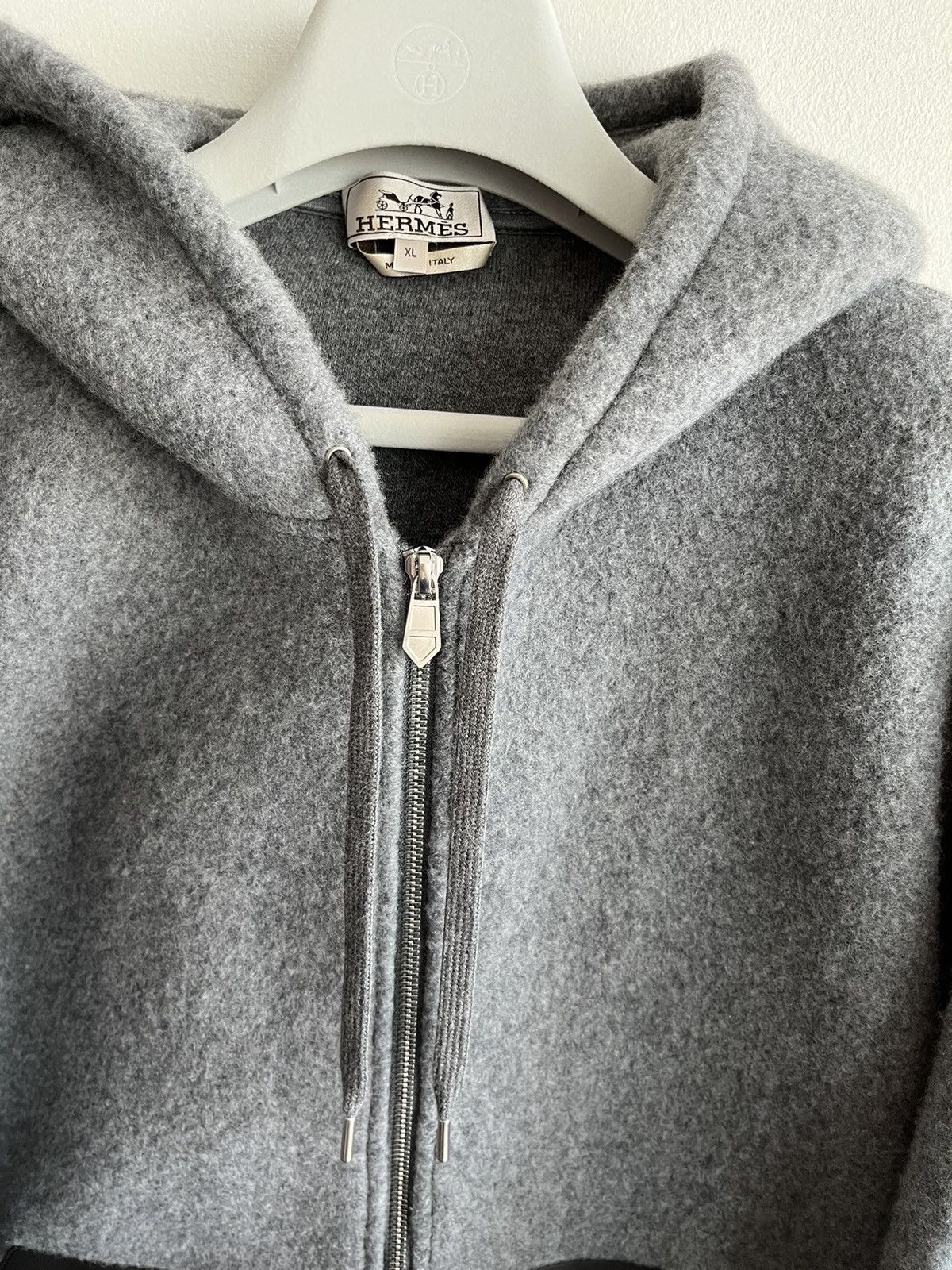 Hermes $5k Super Runway Leather Cashmere Hooded Sweater