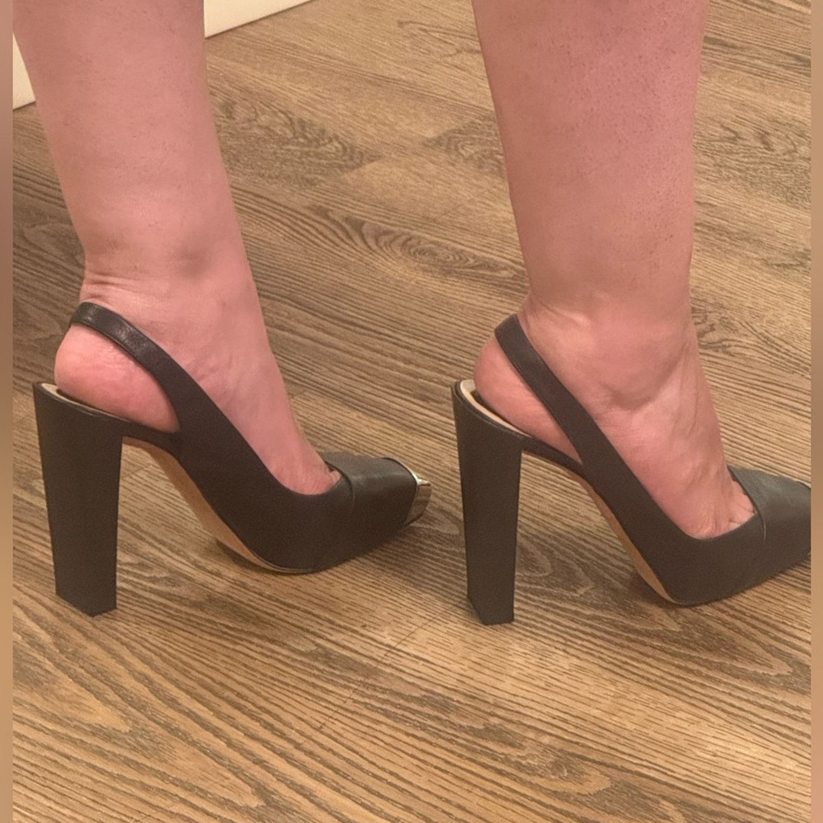 Dior Dior Heel SLINGBACK Black Leather Silver Toe Cap Pumps S 8.5 Size US 8.5 / IT 38.5 - 7 Thumbnail