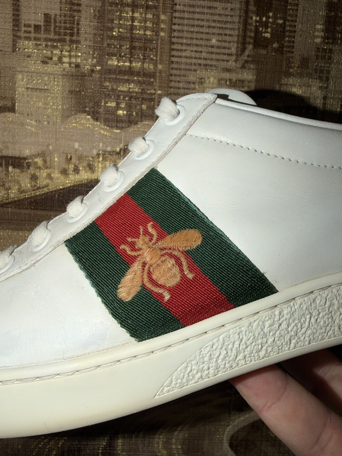 Gucci Gucci Ace Bee White Leather Low Top REd Green Snakeskin 37,5 Size US 7.5 / IT 37.5 - 10 Thumbnail