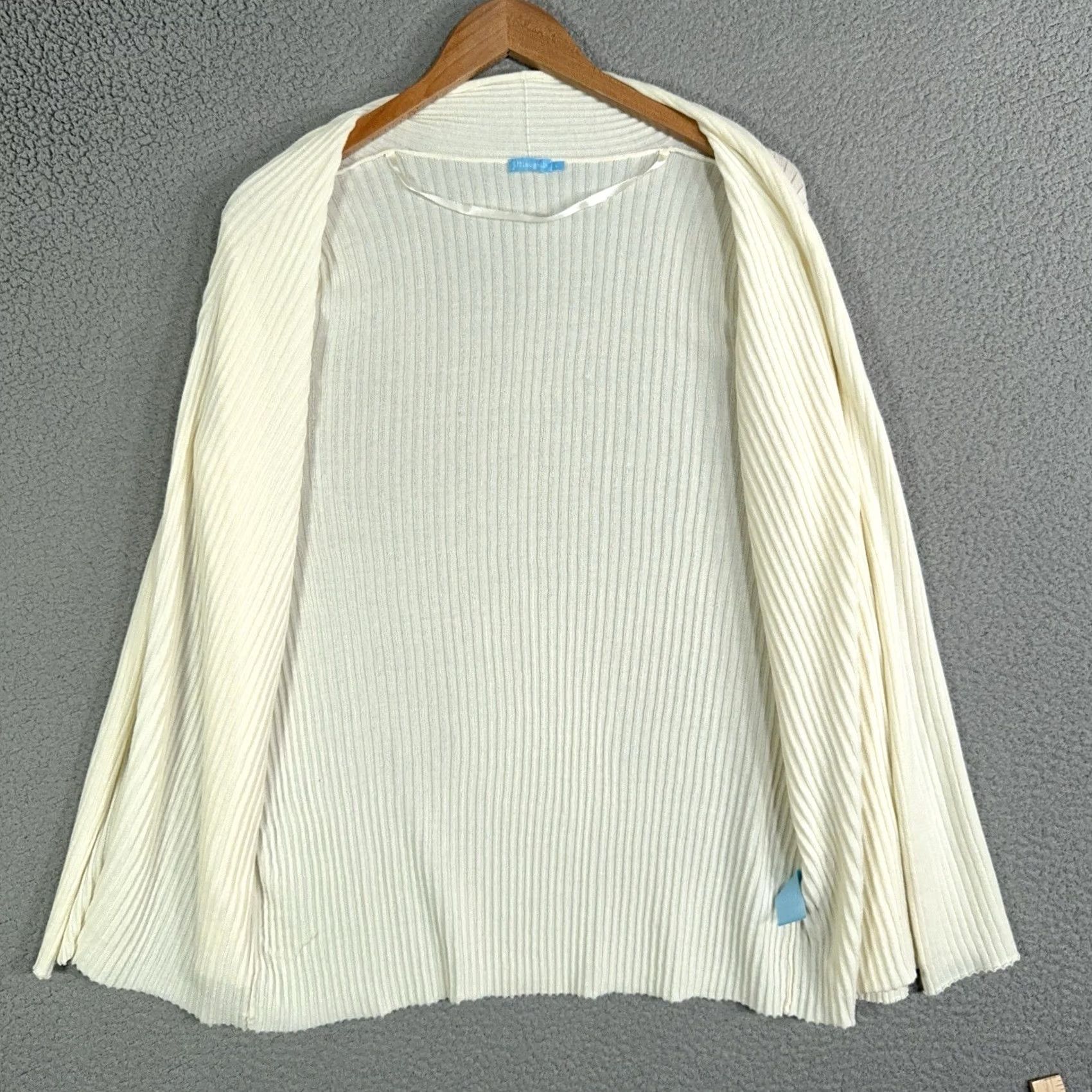 J.McLaughlin J. McLaughlin Cardigan Womens Large Ivory Knit Lightweight Open Rib Modal Cotton Knit Sweater) Size L / US 10 / IT 46 - 4 Thumbnail