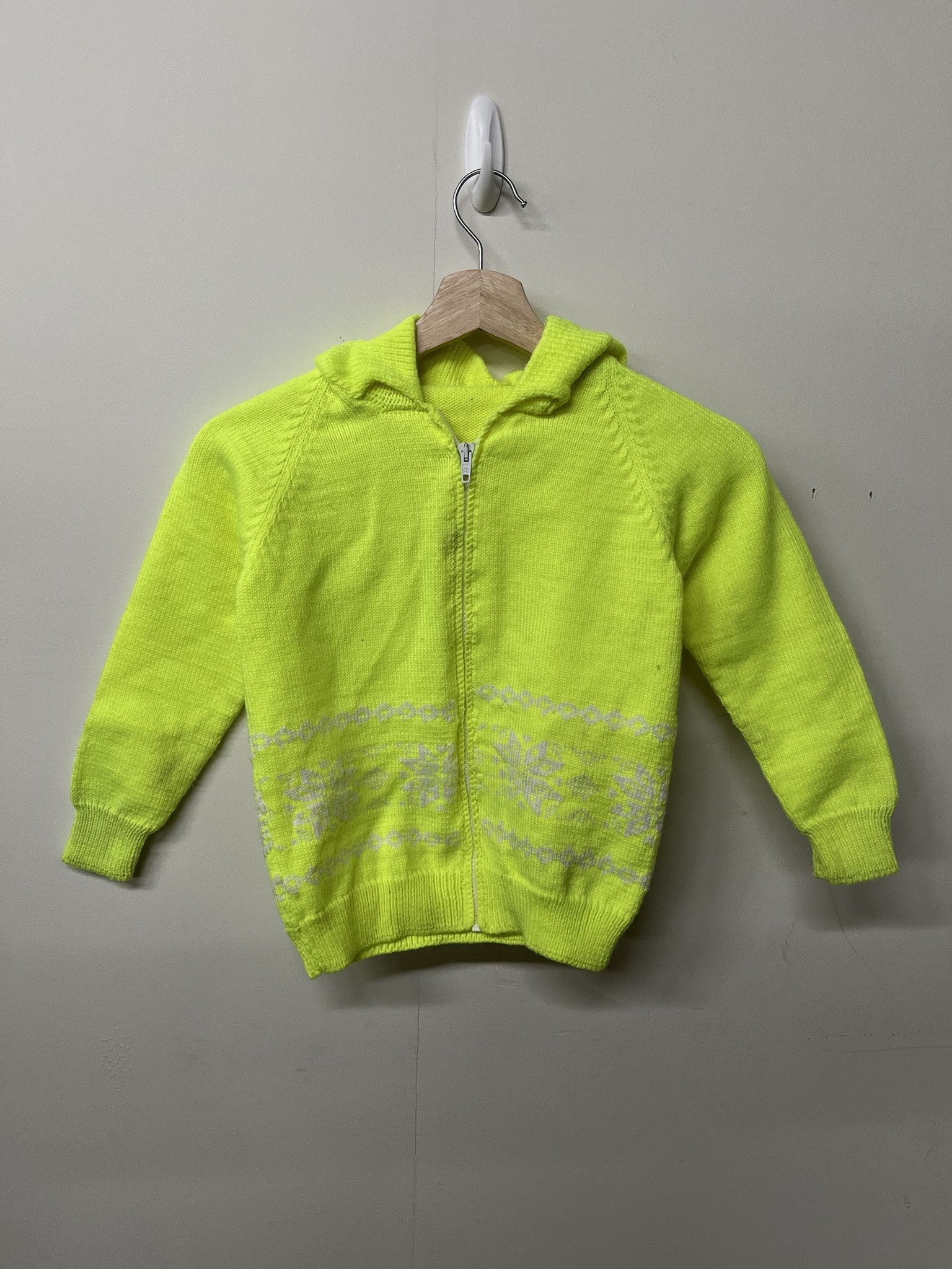 Vintage Vintage 1980s Hooded Knit Sweater Neon Yellow Cardigan Size XXS Size US XXS / EU 40 - 1 Thumbnail