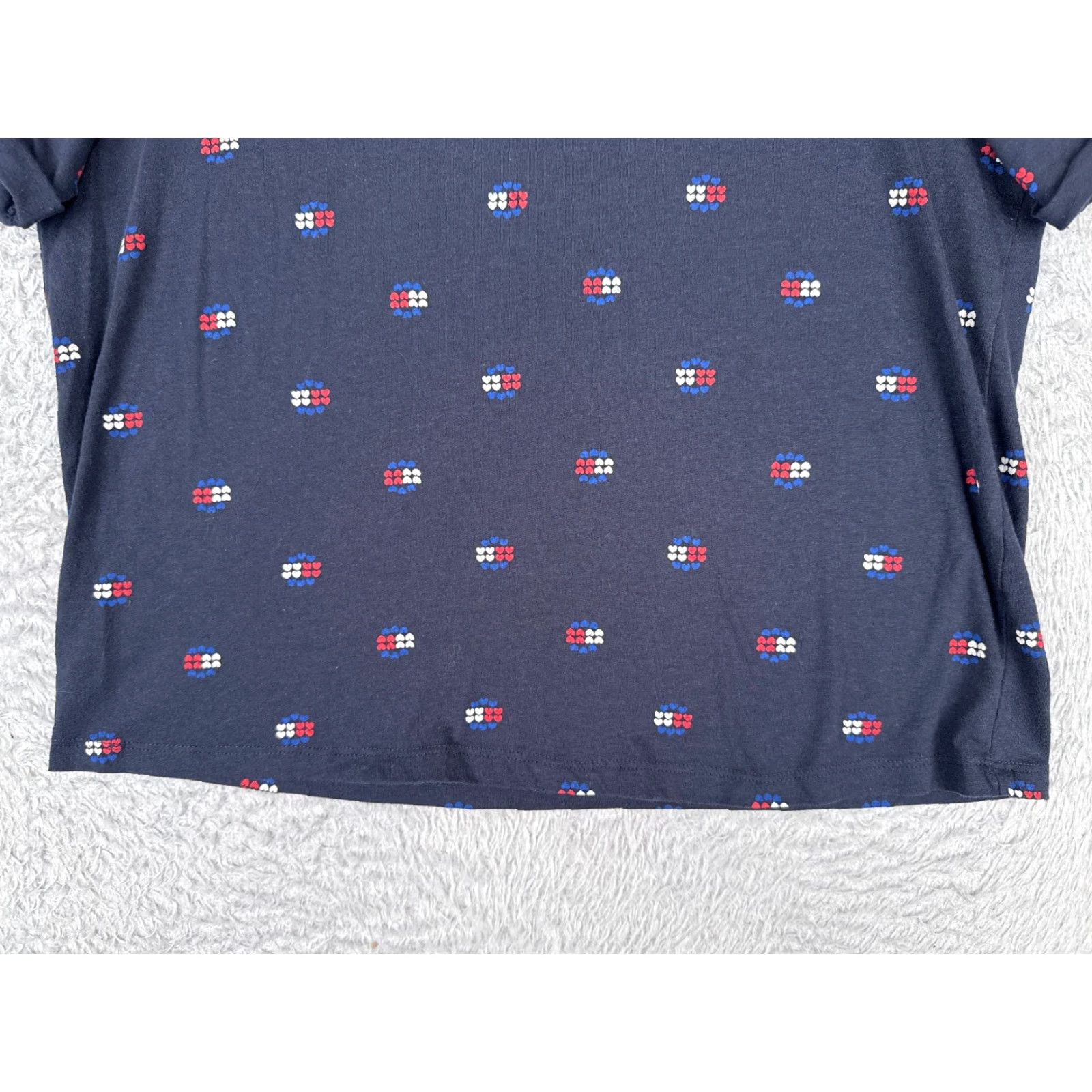 Tommy Hilfiger Tommy Hilfiger Shirt Women Large Blue Heart AOP Crew Short Sleeve Cotton Blend Logo Size L / US 10 / IT 46 - 5 Thumbnail