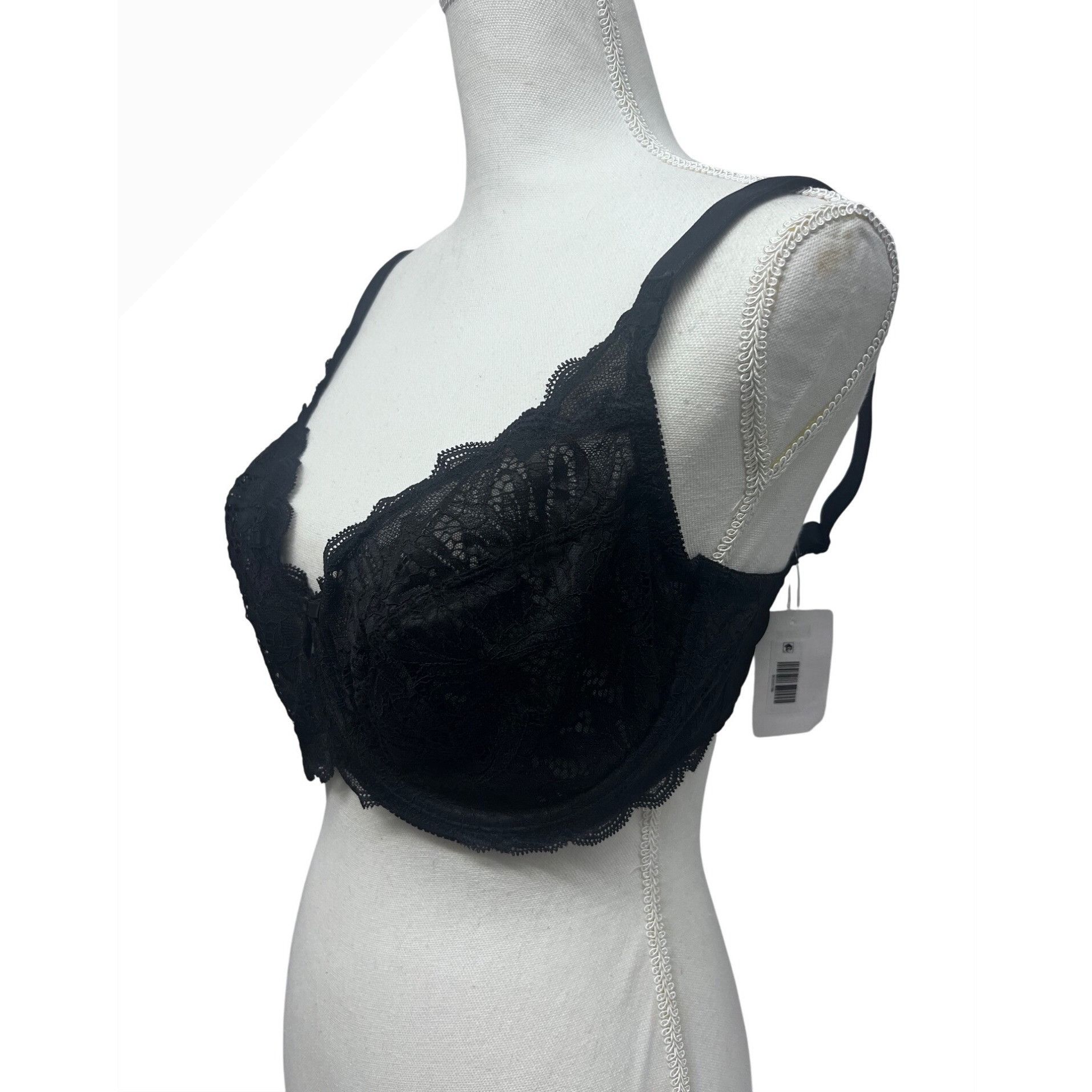 Designer Felina Black Lace Floral Underwire Balconette Bra Sz 36 DDD Size ONE SIZE - 2 Thumbnail