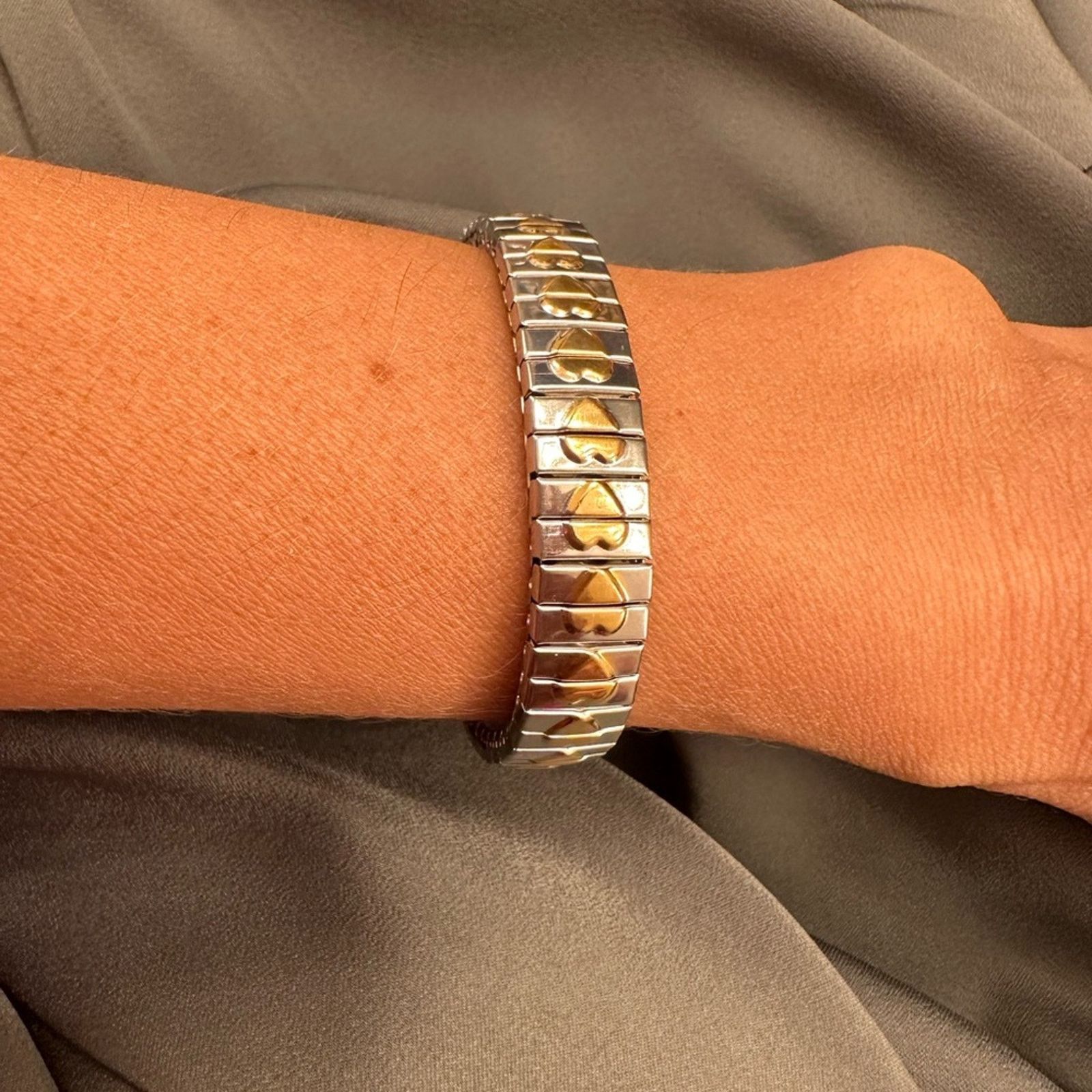 Other Two Tone Stainless Steel Elastic Charm Bracelet for Women Size ONE SIZE - 2 Thumbnail