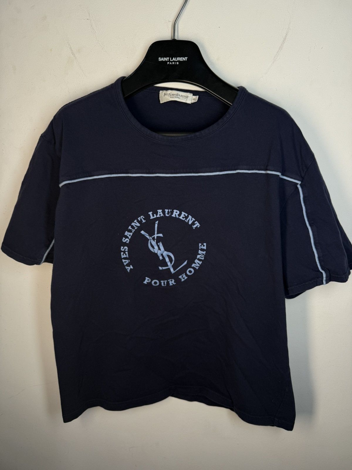 Yves Saint Laurent Navy YSL T-shirt Big Logo Vintage Yves Saint Laurent Shirt Size US L / EU 52-54 / 3 - 11 Thumbnail