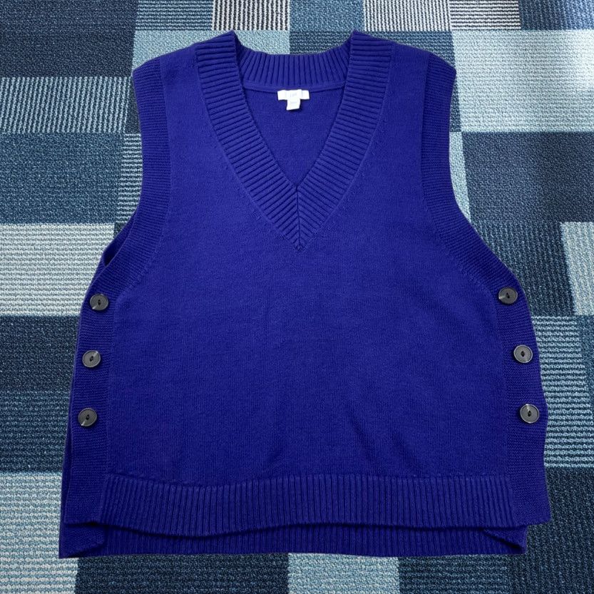 J. Jill J. Jill Sweater Vest Womens Petite Small Purple Cotton Blend V-Neck Side Button Vest Spring Fall Winter Mens Womens Girls Size S / US 4 / IT 40 - 1 Thumbnail