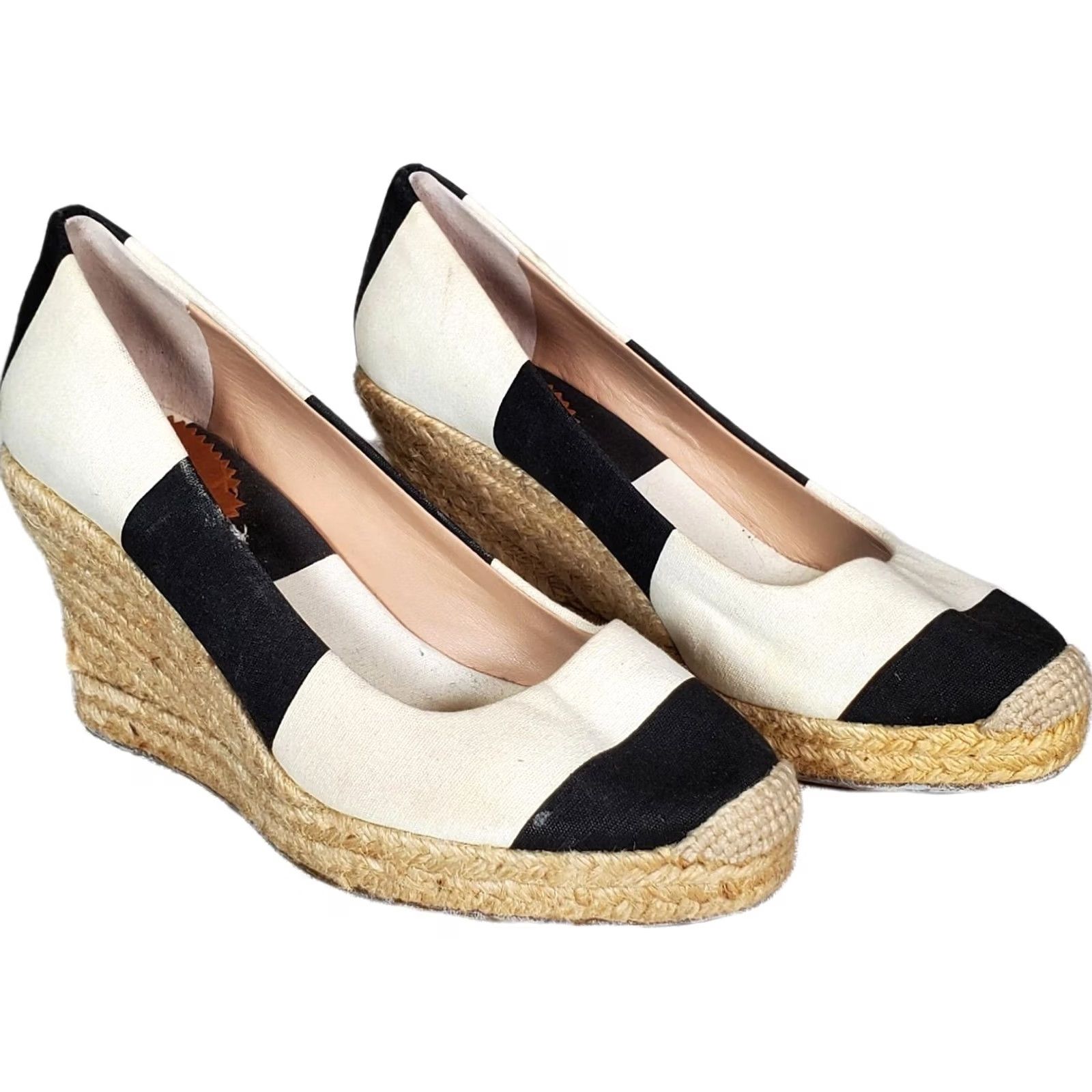 J.Crew J. Crew Seville Espadrille Wedges Striped Black and White Canvas Women's Size US 9 Size US 7 / IT 37 - 2 Thumbnail