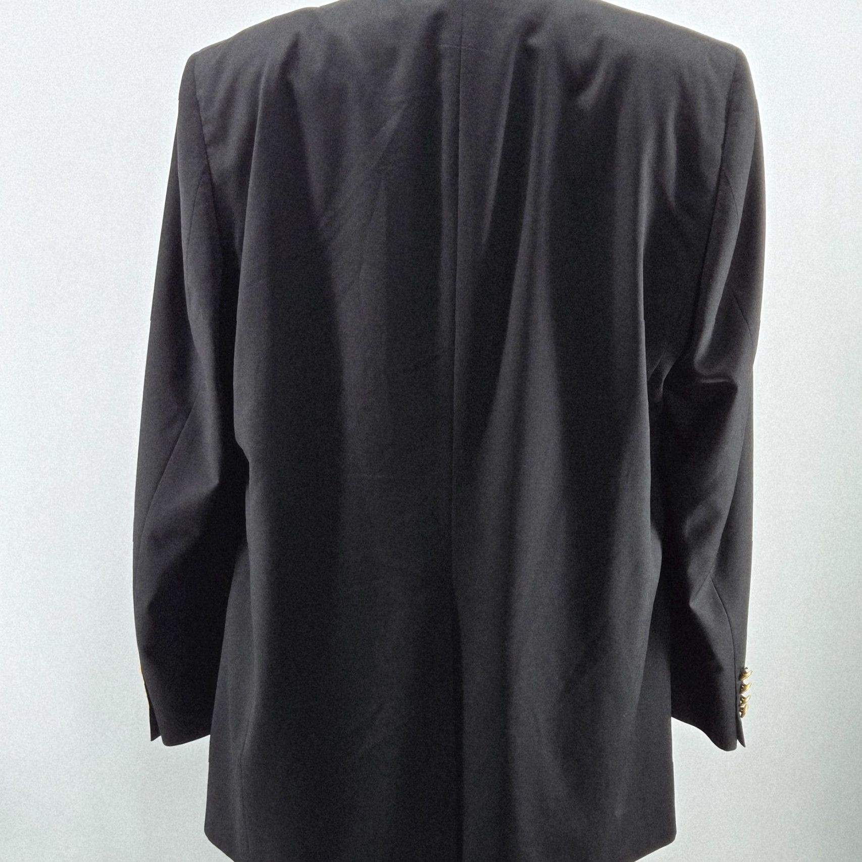 Hart Schaffner Marx Hart Schaffner Marx Gold Button Blazer Mens 44 Black Wool Single-Breasted Two-Button Notch Lapel Vintage: No Size 44R - 6 Thumbnail