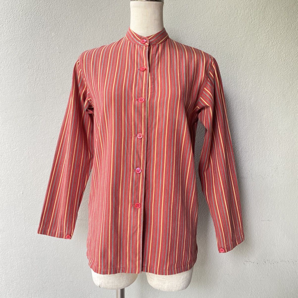 Kenzo Kenzo Vivid Red Stripe Mandarin Blouse Size M / US 6-8 / IT 42-44 - 6 Thumbnail