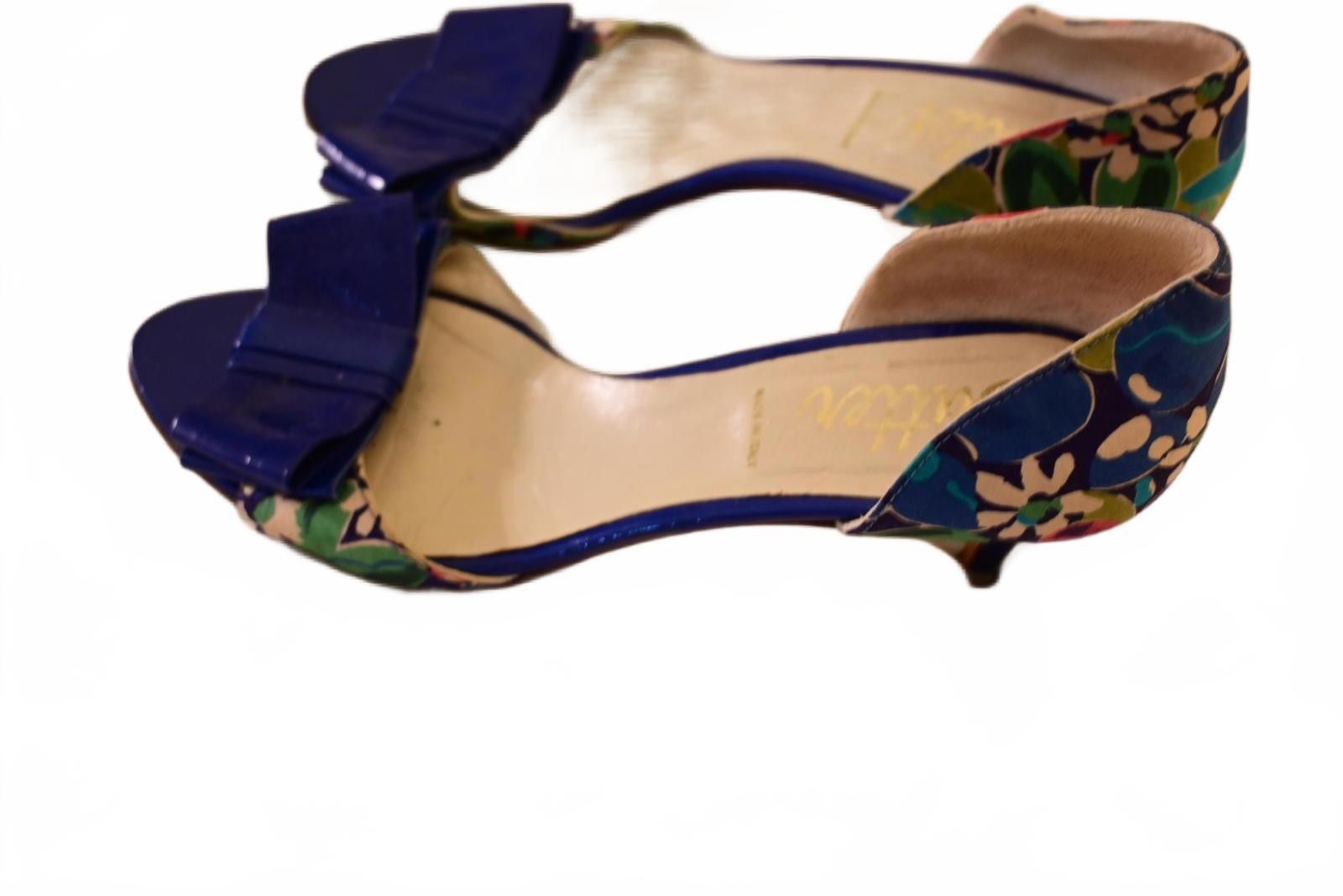 Other Butter Floral Print Open Toe Heel Sandals Blue Bow Accent 8 Size US 8 / IT 38 - 3 Thumbnail