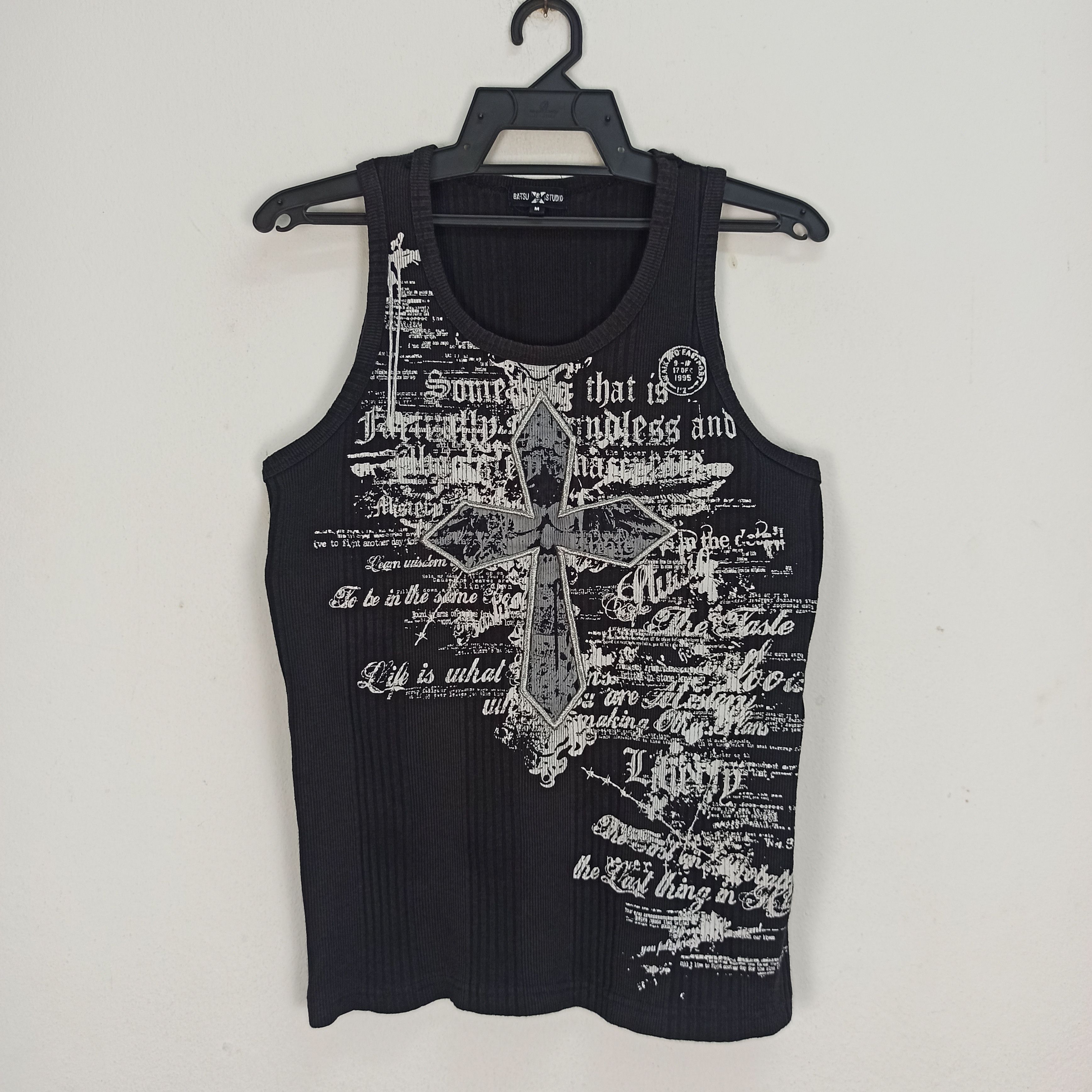 Rare Batsu Studio Poem Tank Tops Tees Cross Logo spell out