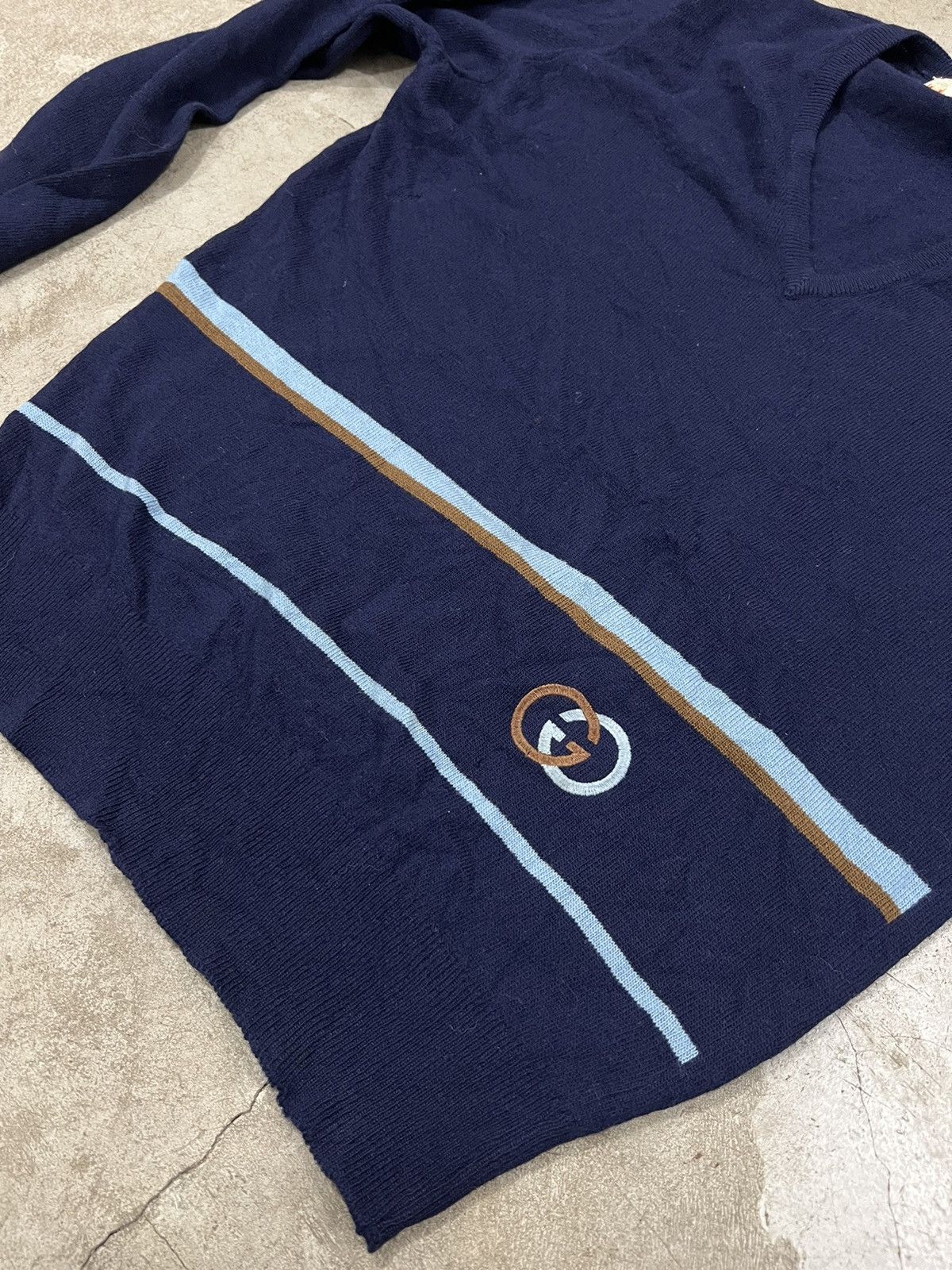 Designer × Gucci × Vintage 70’s Gucci GG Logo Knitted V-Neck Sweater Size US M / EU 48-50 / 2 - 3 Thumbnail