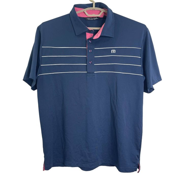 Travis Mathew Travis Mathew Mens Performance Golf Polo Shirt Blue Pink