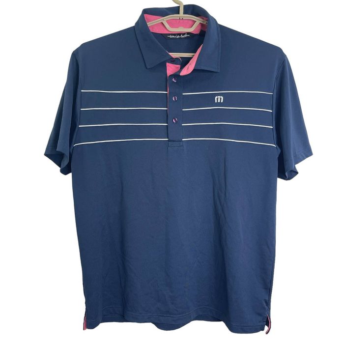 Travis Mathew Travis Mathew Mens Performance Golf Polo Shirt Blue Pink ...