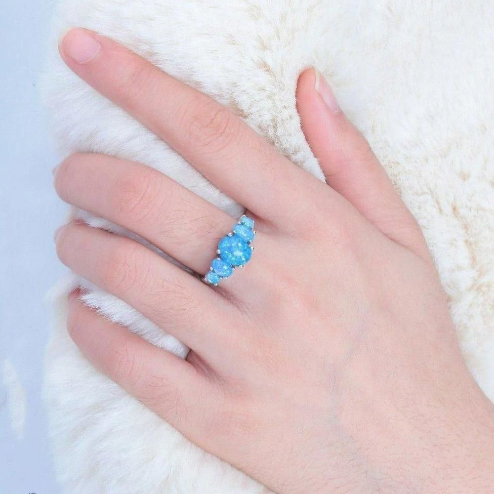 Designer 5 Blue Fire Opal Silver Cluster Multi-Stone Ring - Size 5 Size ONE SIZE - 7 Thumbnail