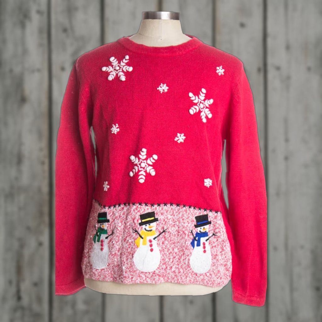 Vintage VINTAGE DonnKenny Red Ugly Christmas Pullover Shirt Mens Womens Large Ramie Cotton 44” 24” Flair Snowflakes Pullover Holiday 38156 Size L / US 10 / IT 46 - 1 Preview