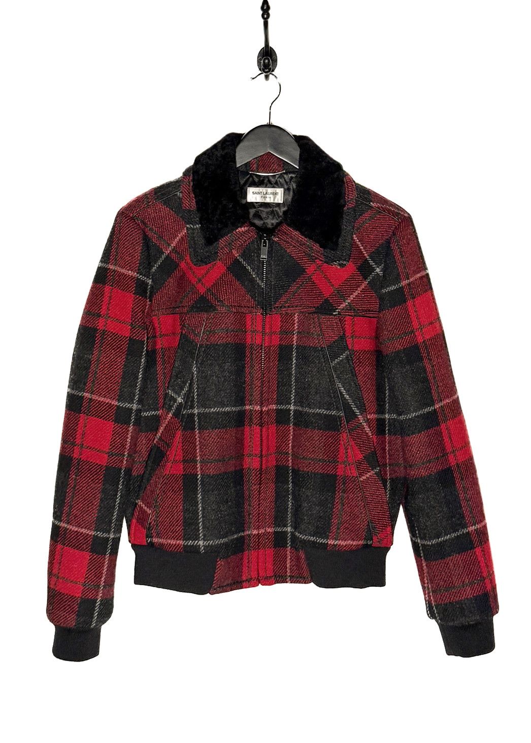 Saint Laurent Paris Saint Laurent Shearling Collar Black Red Plaid Jacket Size US M / EU 48-50 / 2 - 1 Thumbnail