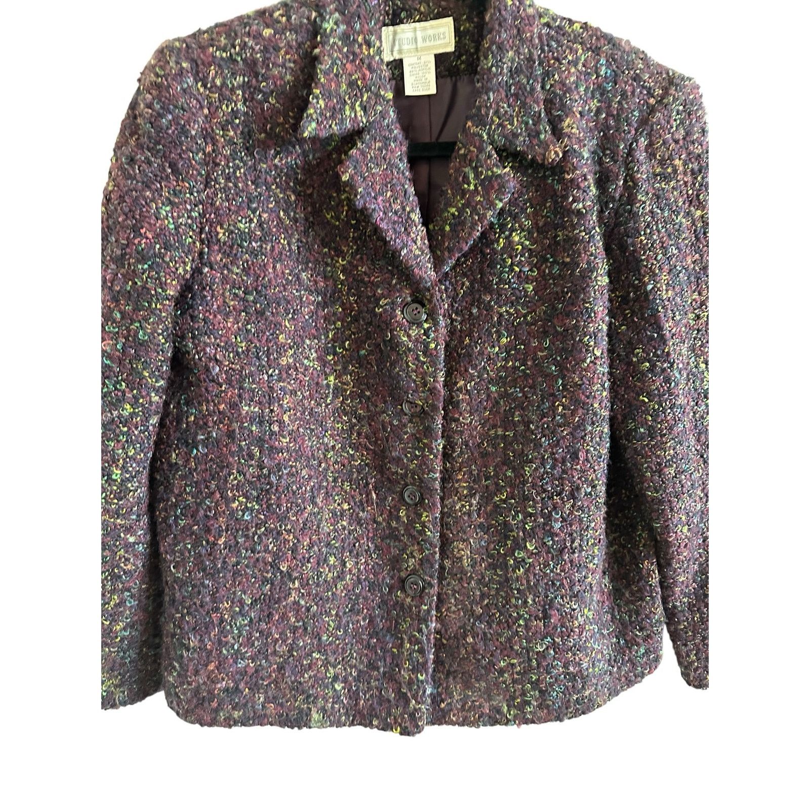 Other Studio Works Medium Purple Tweed Long Sleeve Button Up Coat Size M / US 6-8 / IT 42-44 - 5 Thumbnail