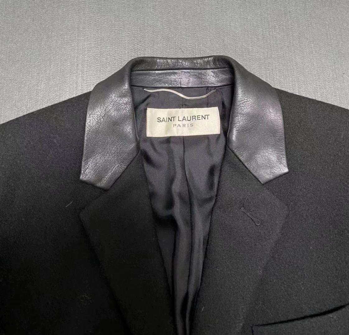 Saint Laurent Paris YSL SLP 13AW Hedi Leather Collar Wool Coat 46 Rare 3B 99New Size US S / EU 44-46 / 1 - 5 Thumbnail