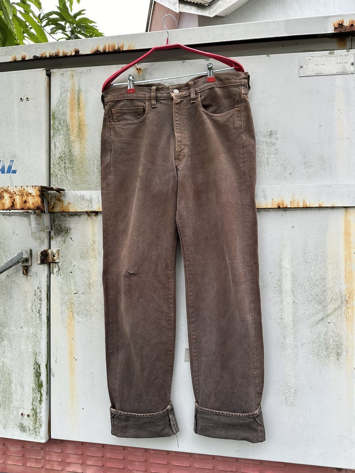 Vintage 👹Vintage THRASHED Bartack Brown Denim Size US 31 - 1 Thumbnail
