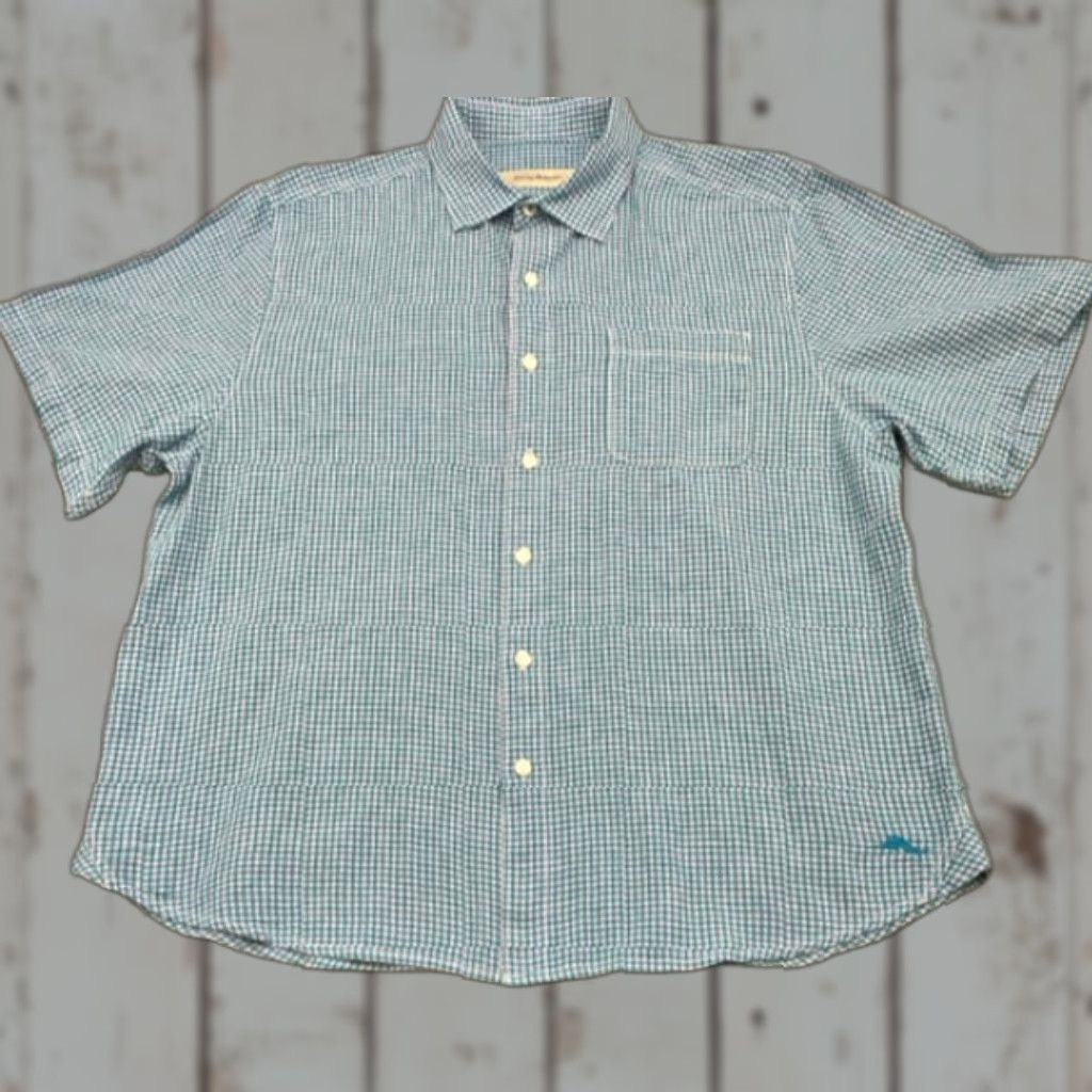 Tommy Bahama VINTAGE Tommy Bahama Shirt Men’s Large Short Sleeve Button Up Blue Checked Linen Blend Size US L / EU 52-54 / 3 - 1 Thumbnail