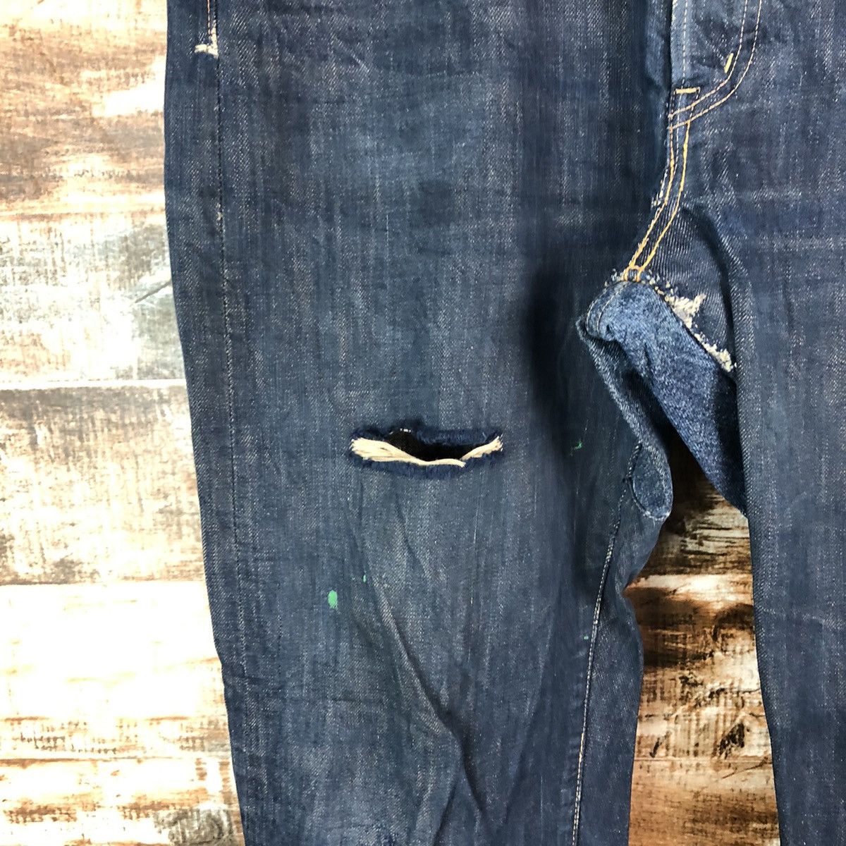 Okura Okura Blue Distressed ripped selvedge Denim Pants #A1444 Size US 35 - 10 Thumbnail