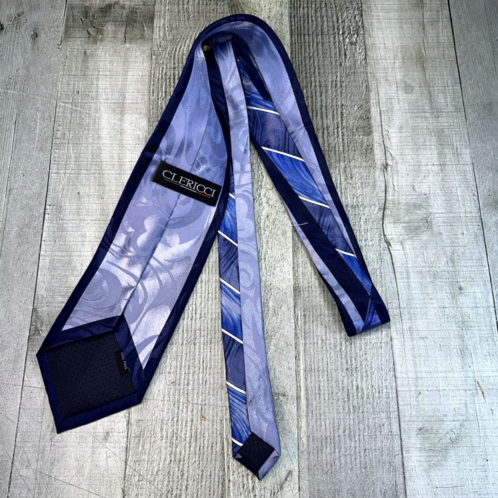 Vintage Clericci Tie Men Blue Striped 59 Inch Size ONE SIZE - 3 Thumbnail