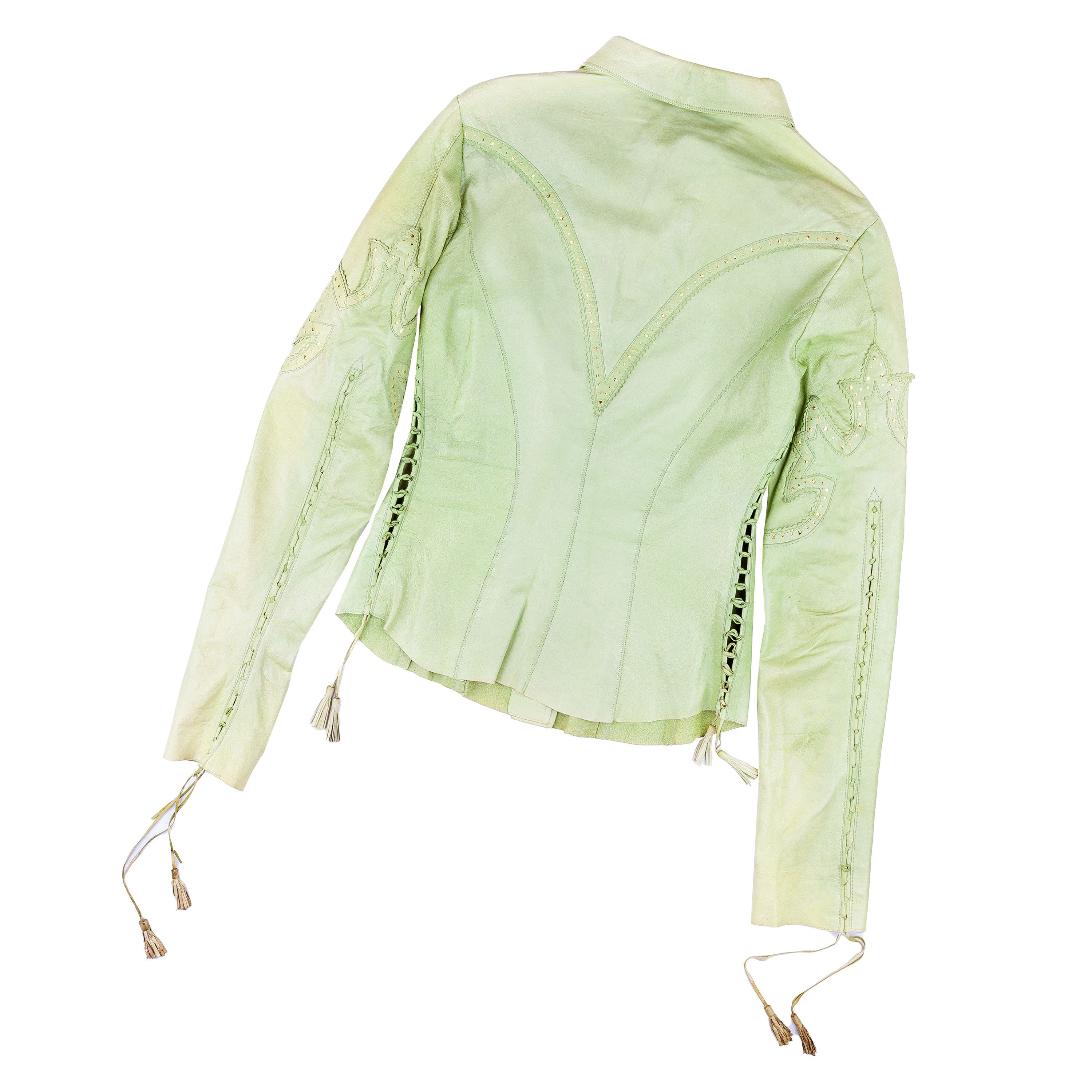 Roberto Cavalli Roberto Cavalli Western Green Leather Vintage Shirt (S) Size S / US 4 / IT 40 - 2 Thumbnail