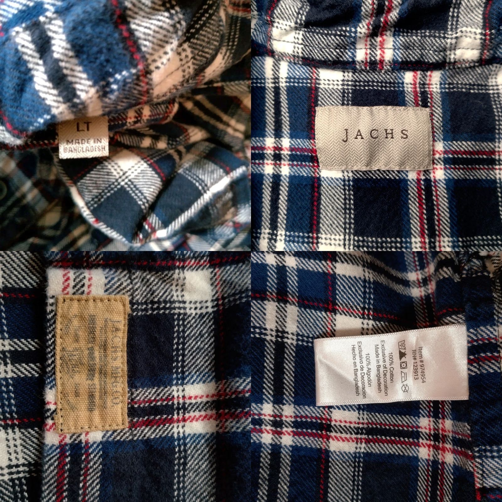 Vintage JACHS Flannel Shirt LT Large Tall Blue Plaid Heavyweight Cotton Tartan Workwear Button-Up Long Sleeve Casual Mens Size US L / EU 52-54 / 3 - 8 Thumbnail